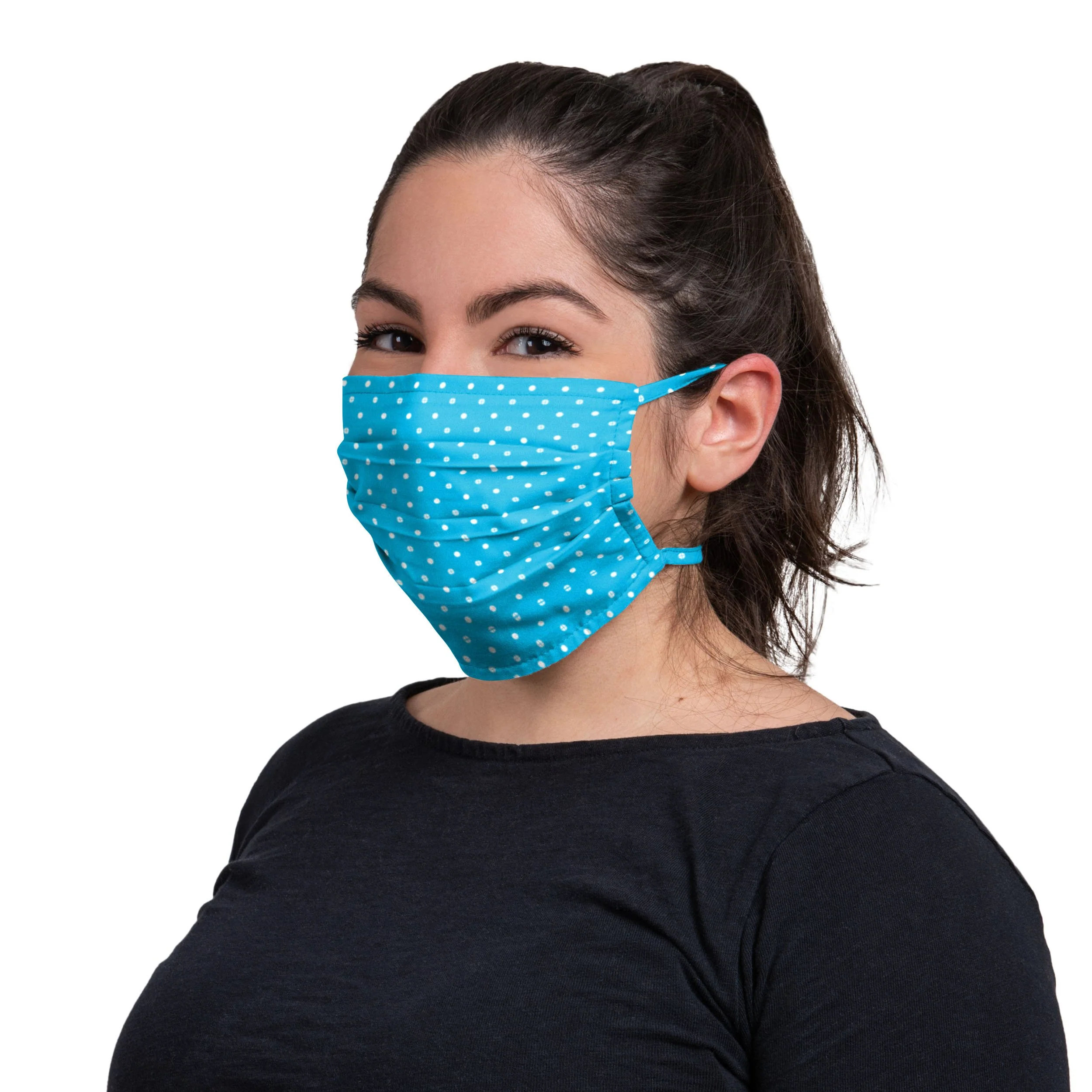 Pleated Blue Polka Dots Tie-Back Face Cover - Image 3
