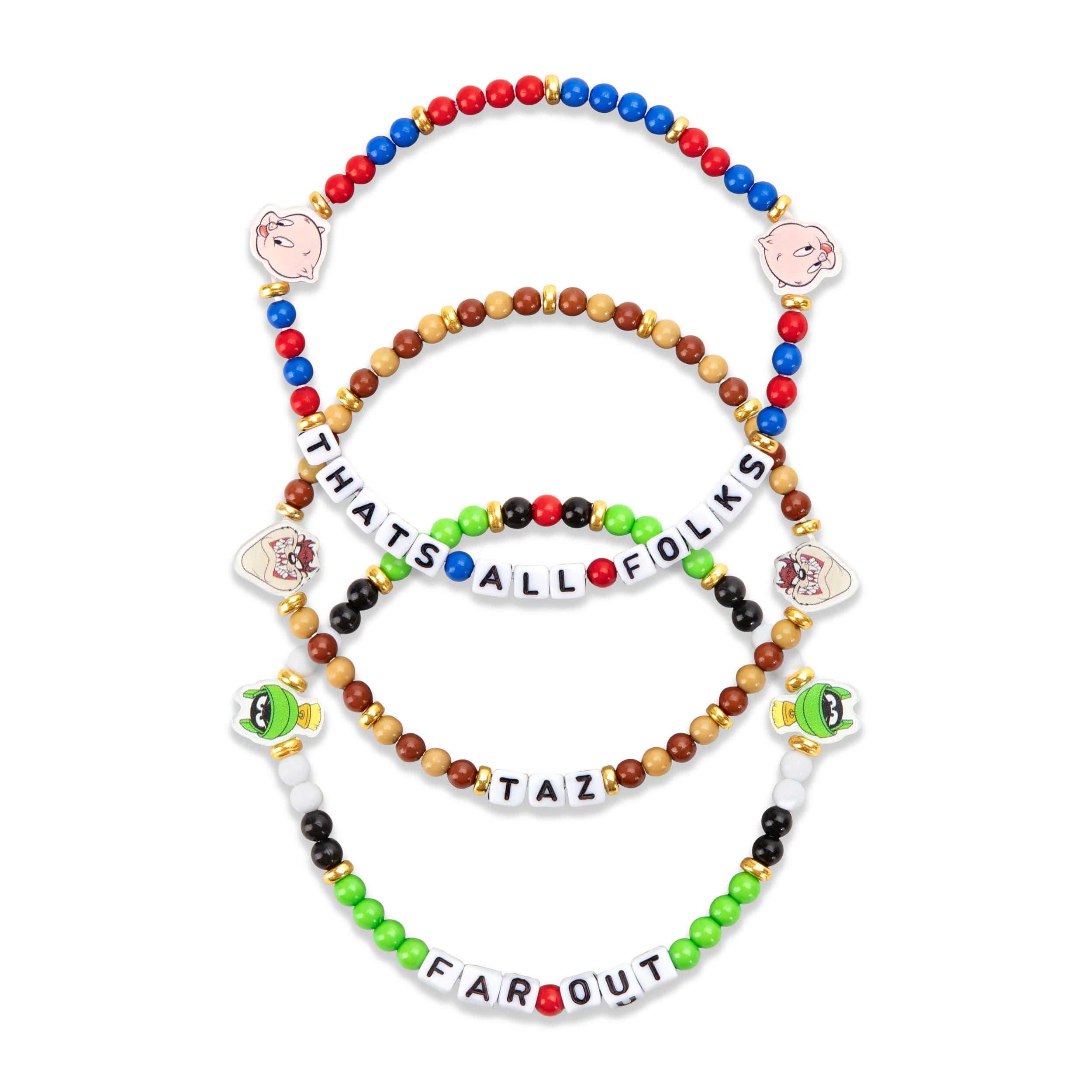 Porky Pig & Tasmanian Devil & Marvin the Martian Looney Tunes 3 Pack Friendship Bracelet
