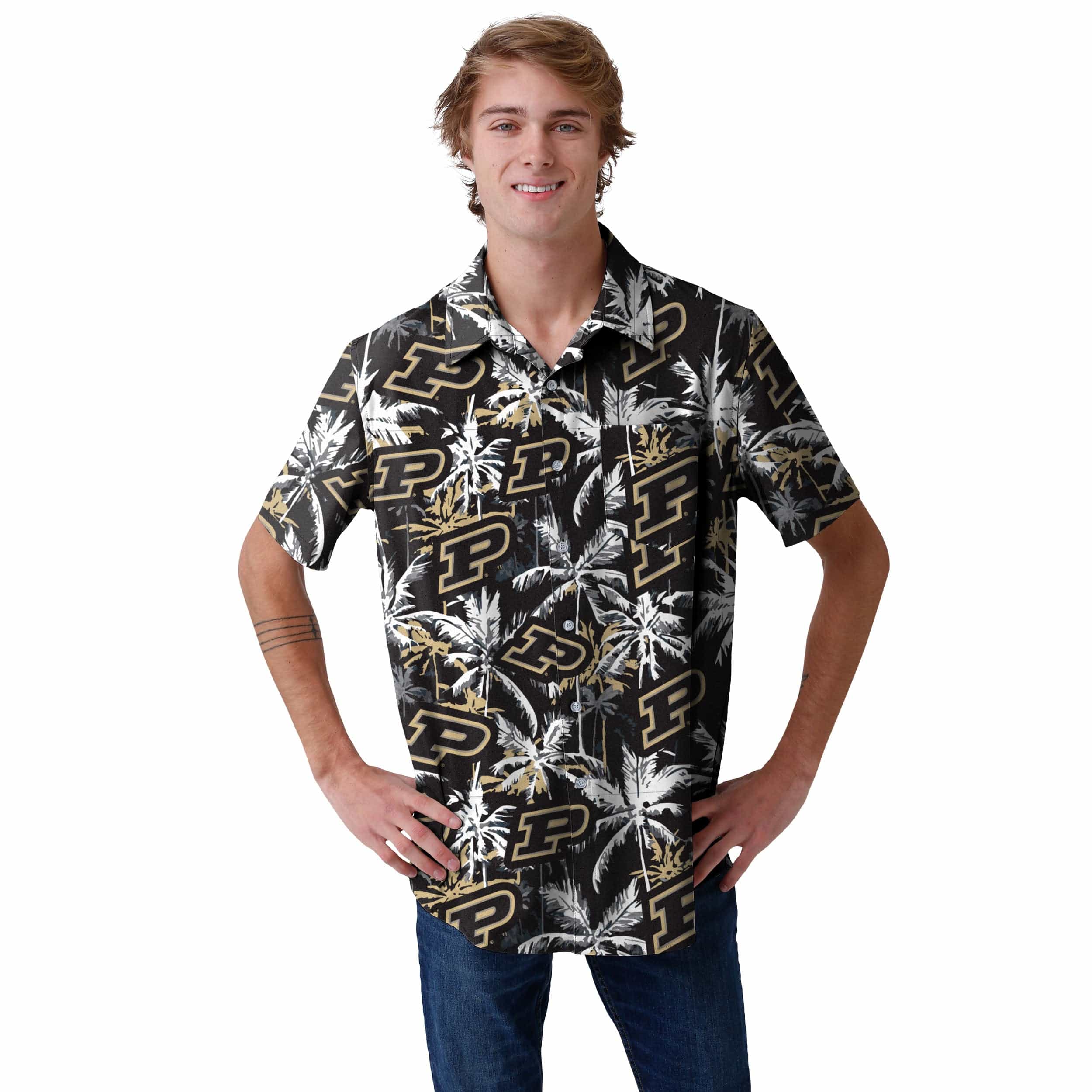Purdue Boilermakers NCAA Mens Black Floral Button Up Shirt - Image 2