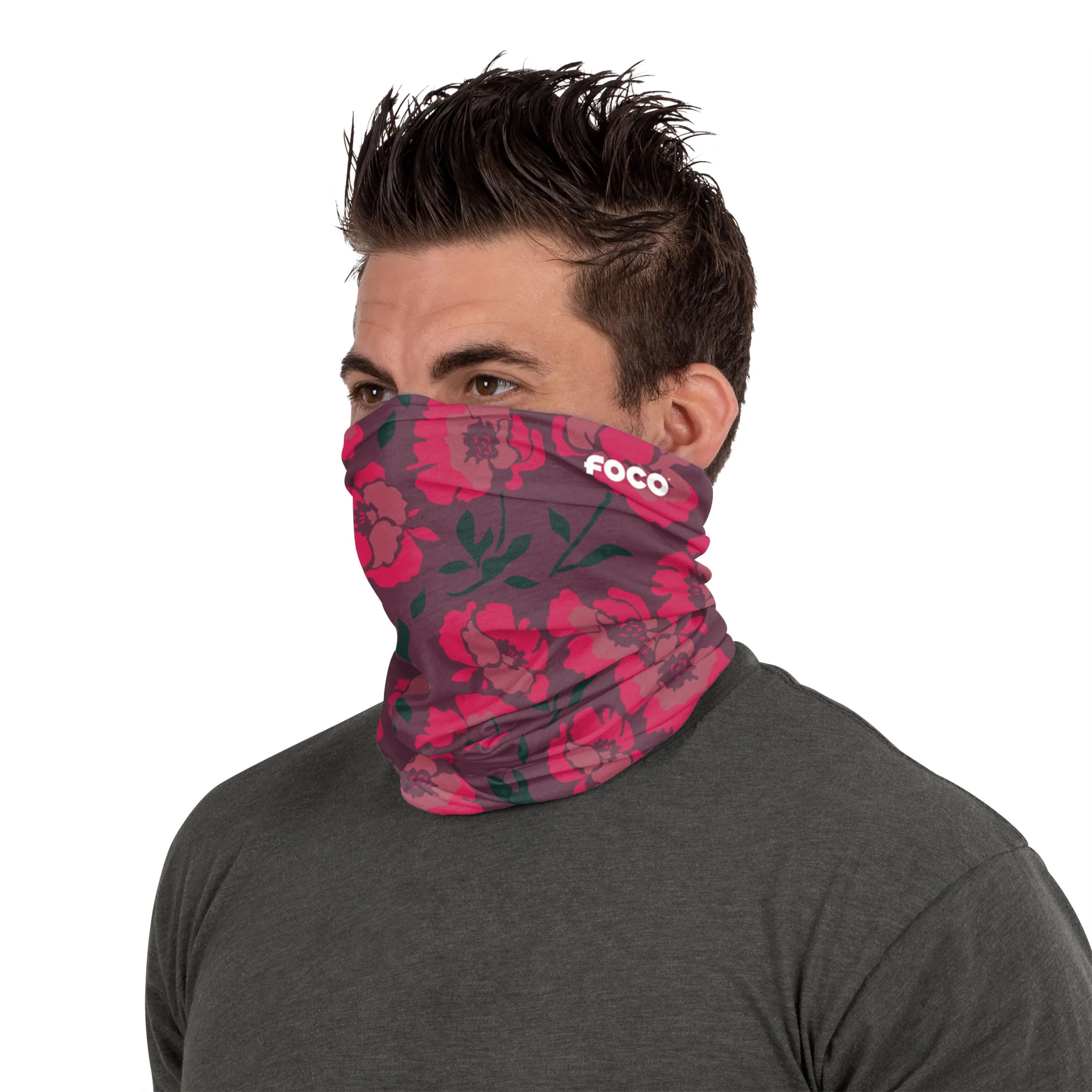 Red Flower Brushed Polyester Gaiter Scarf - Image 3
