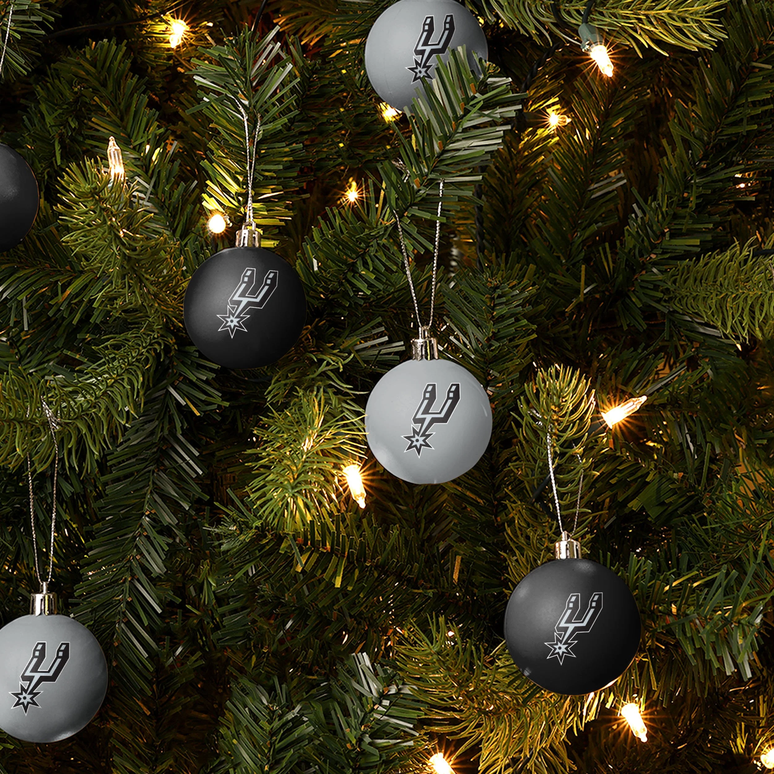 San Antonio Spurs NBA 12 Pack Plastic Ball Ornament Set - Image 2