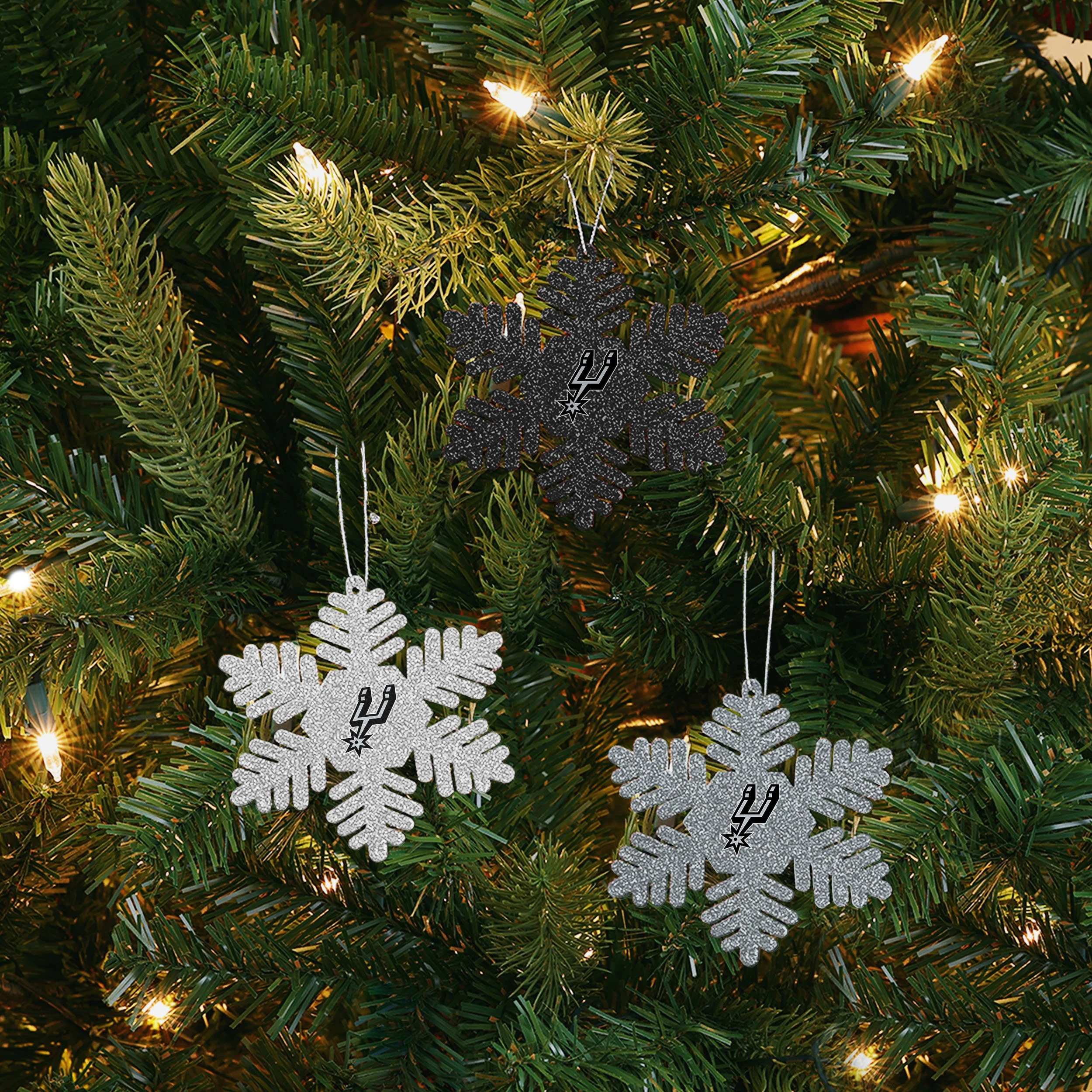 San Antonio Spurs NBA 3 Pack Metal Glitter Snowflake Ornament - Image 2