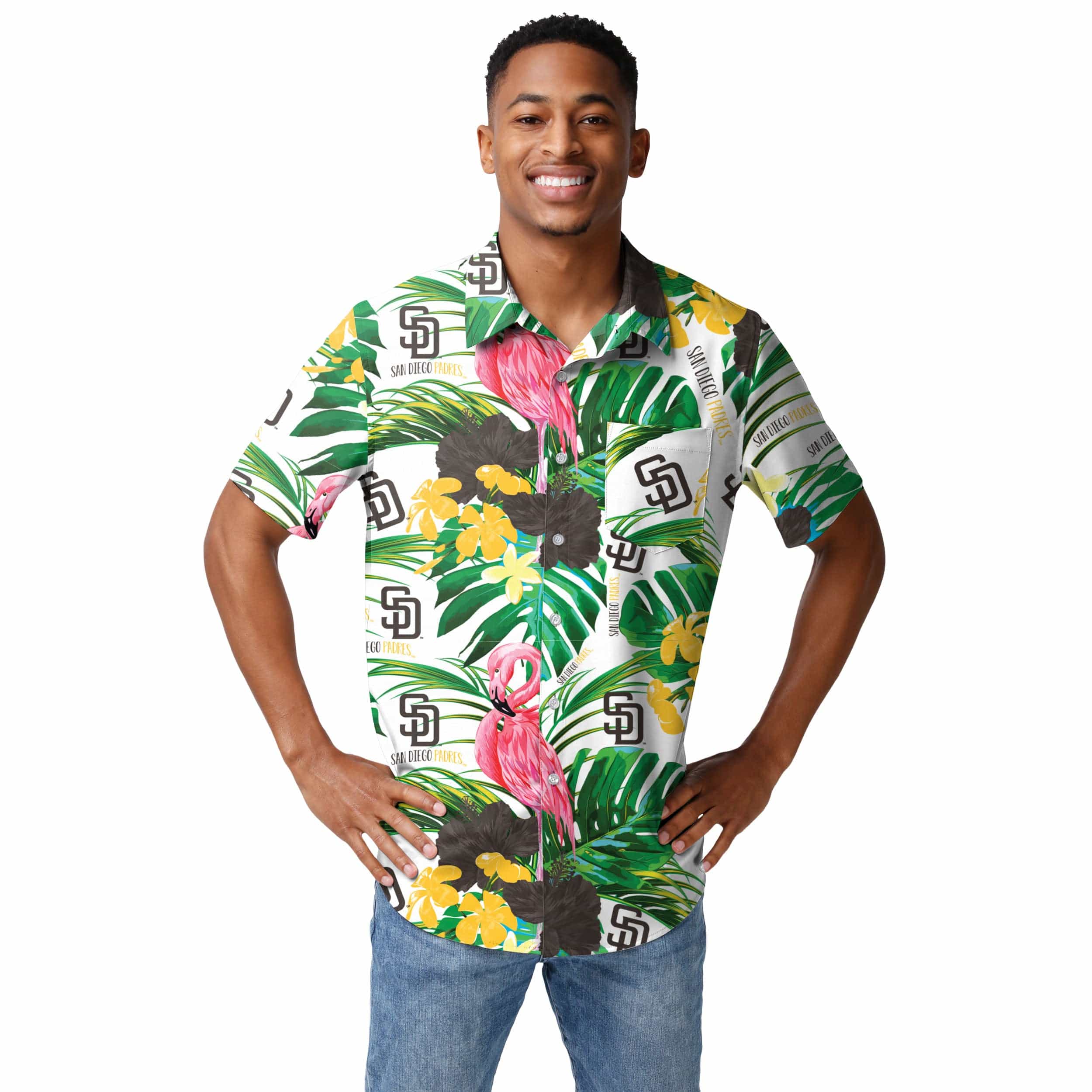 San Diego Padres MLB Mens Flamingo Button Up Shirt - Image 2