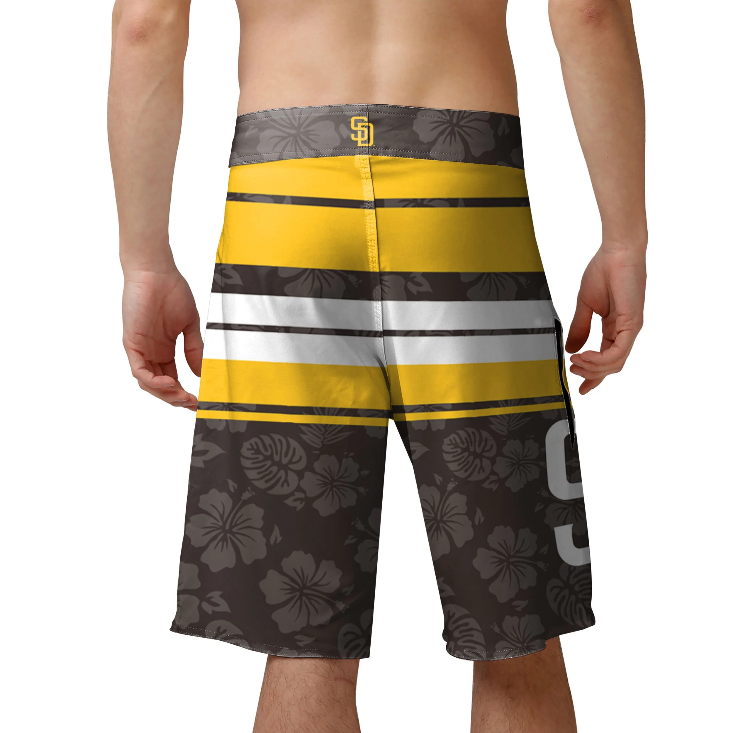 San Diego Padres MLB Mens Hibiscus Boardwalk Stripe Boardshorts - Image 3