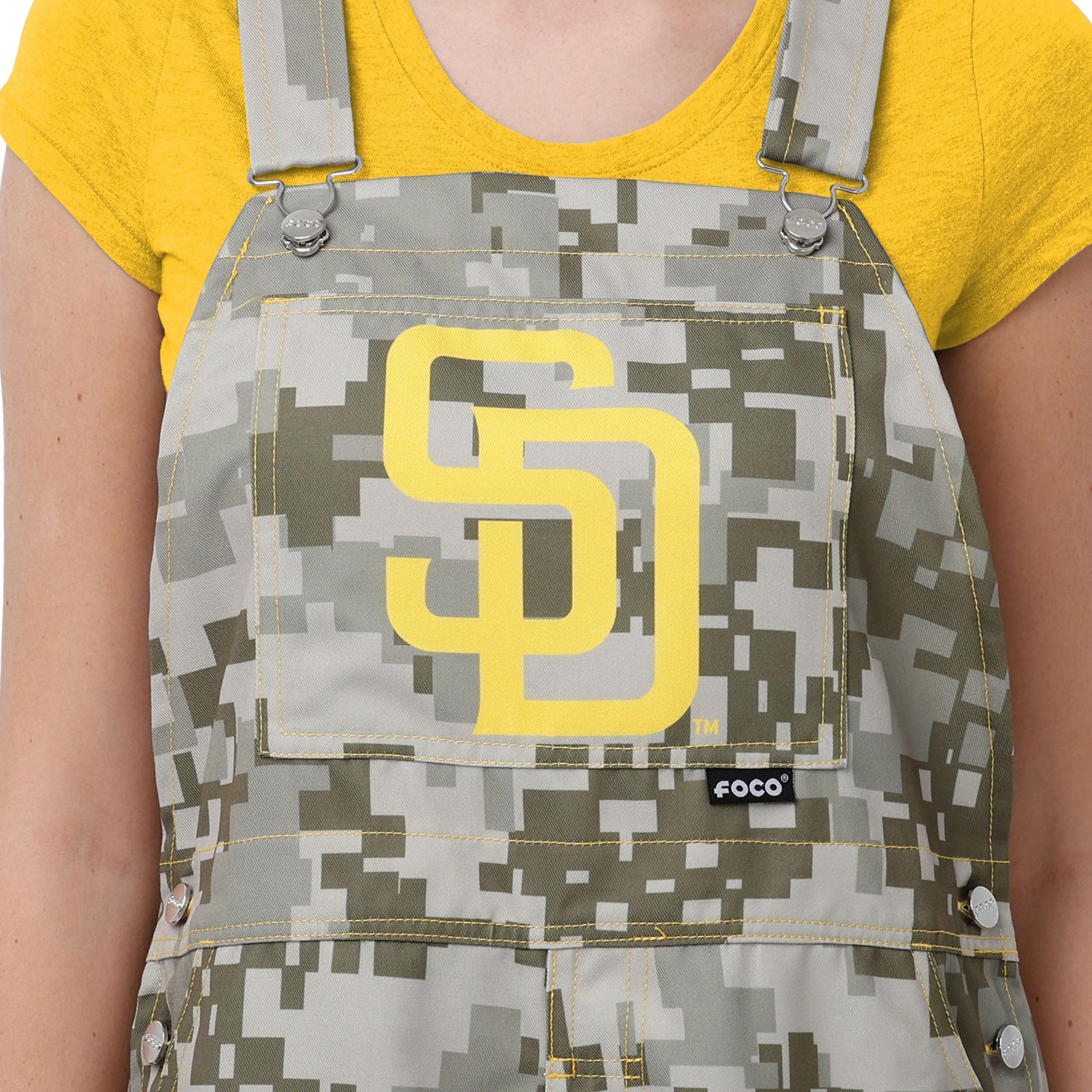 San Diego Padres MLB Womens Digital Camo Thematic Bib Overalls - Image 4