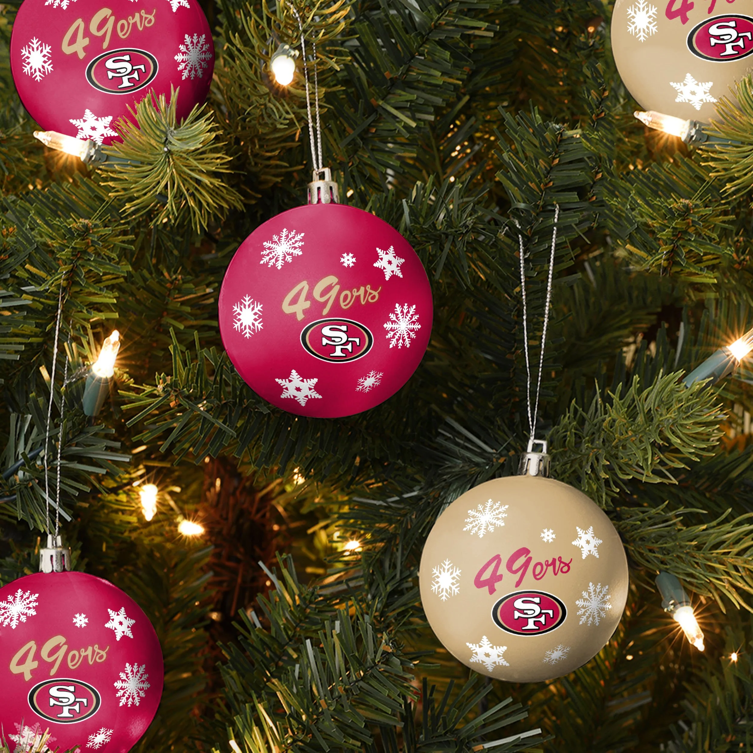 San Francisco 49ers NFL 5 Pack Shatterproof Ball Ornament Set - Image 2