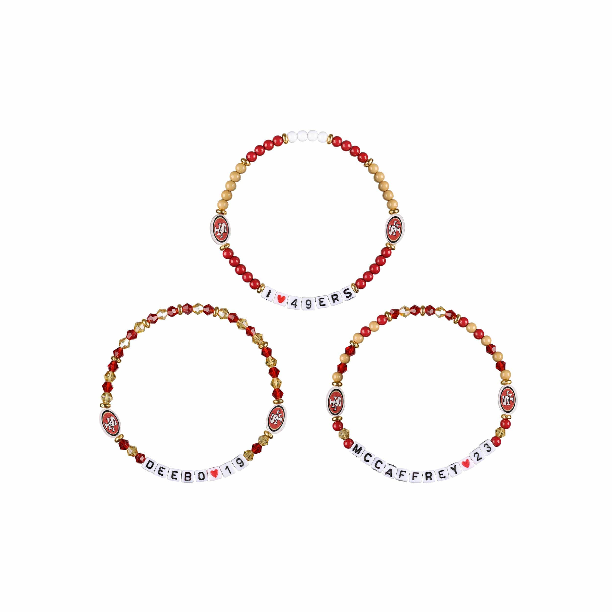 San Francisco 49ers NFL Deebo Samuel & Christian McCaffrey 3 Pack Player Friendship Bracelet - Image 3