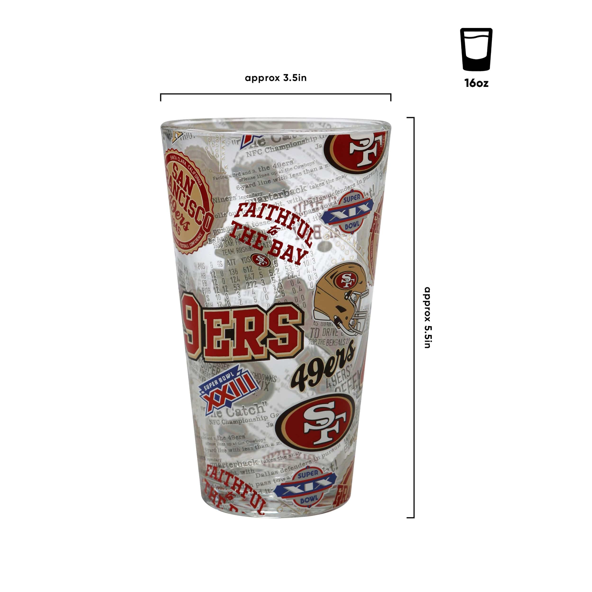 San Francisco 49ers NFL Historic Print Pint Glass - Image 3