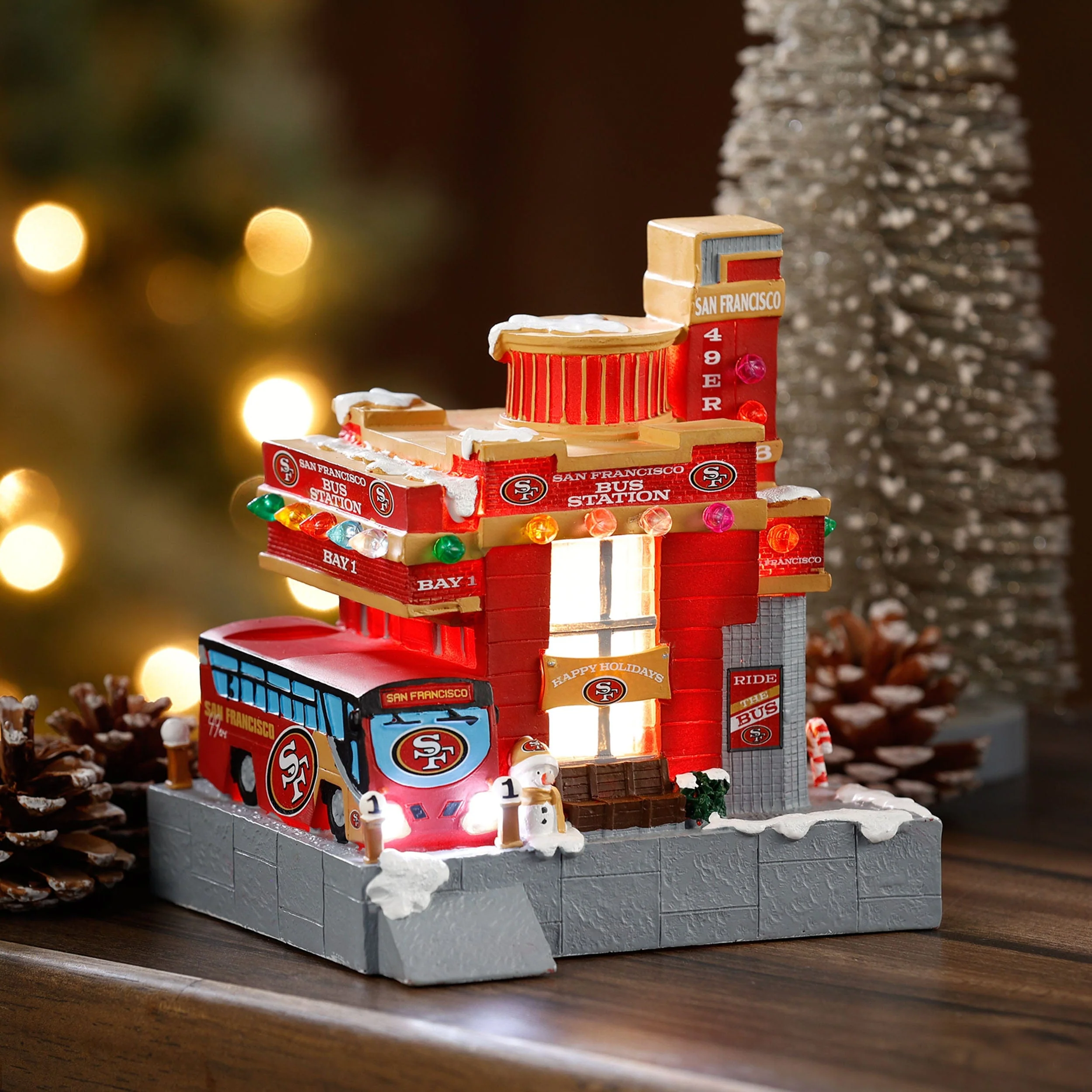 San Francisco 49ers NFL Light Up Resin Team Bus Station - Image 2