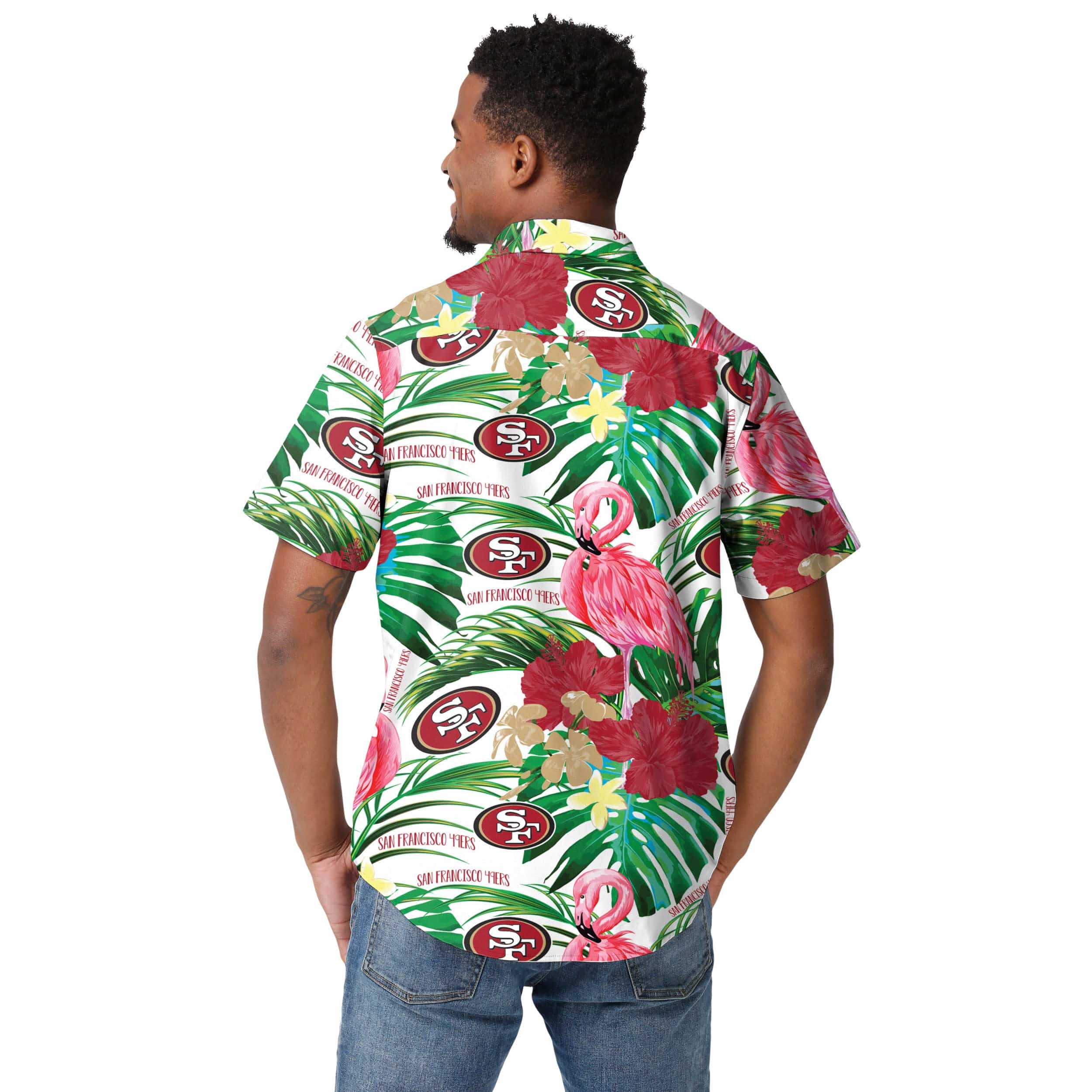 San Francisco 49ers NFL Mens Flamingo Button Up Shirt - Image 3