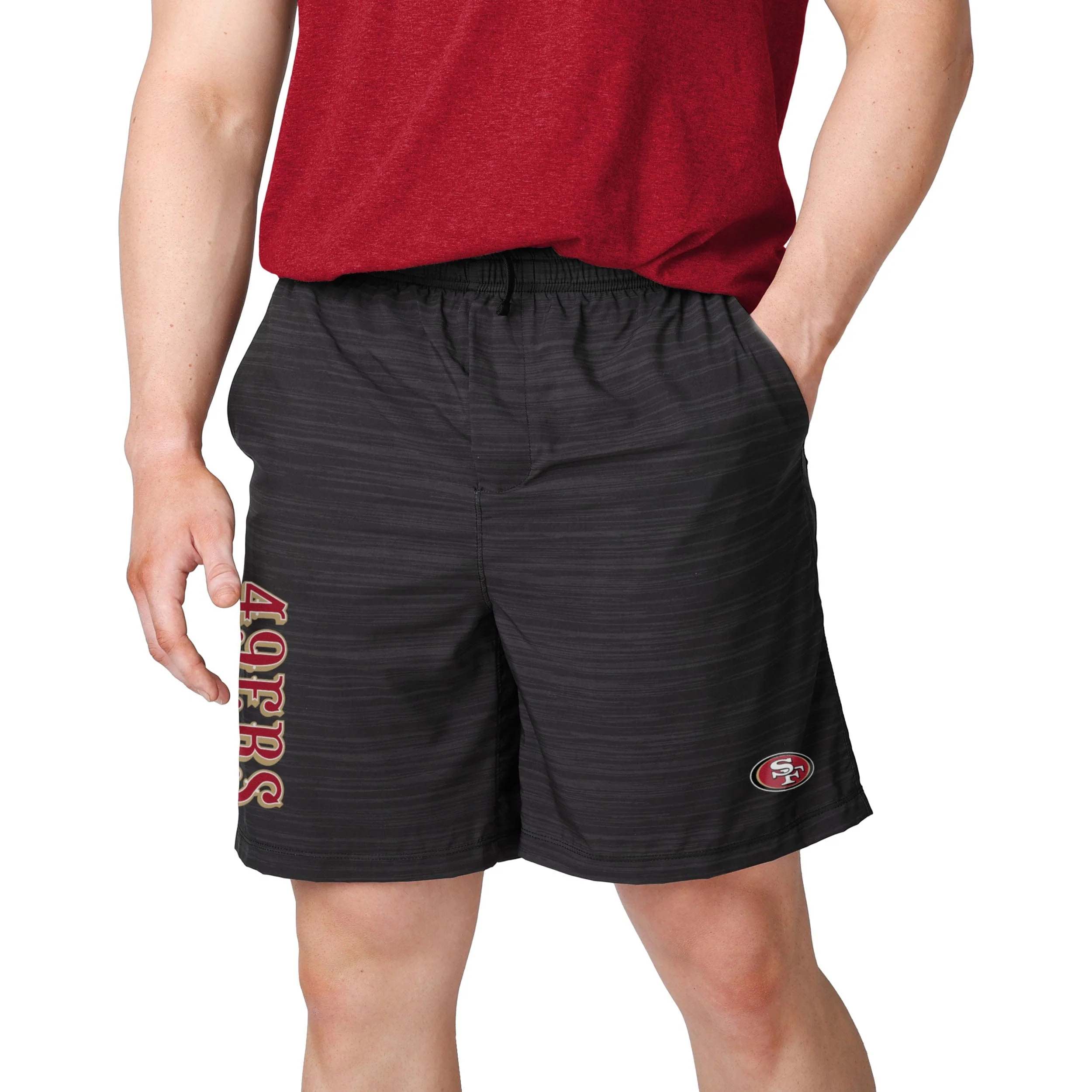 San Francisco 49ers NFL Mens Heathered Black Woven Liner Shorts - Image 2