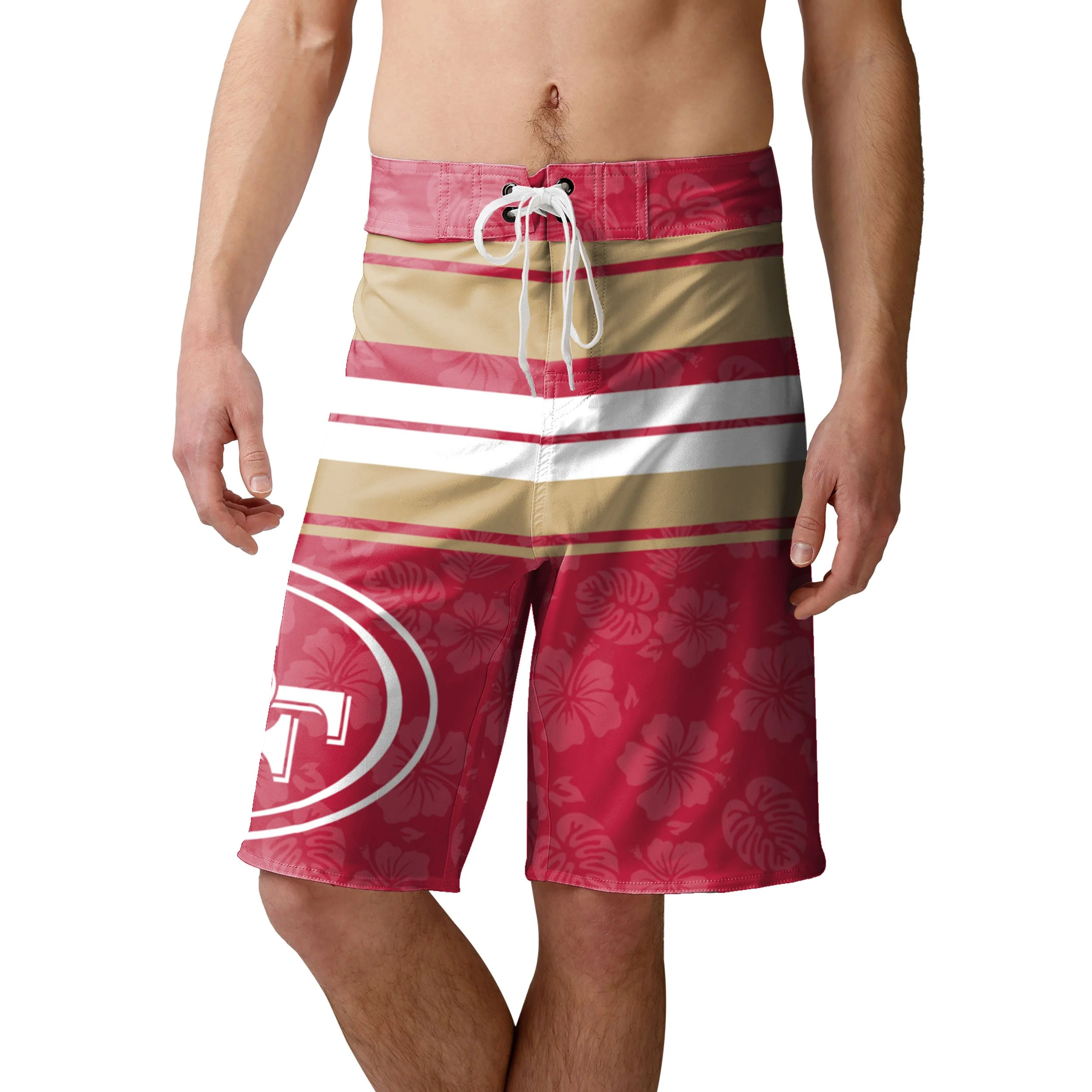 San Francisco 49ers NFL Mens Hibiscus Boardwalk Stripe Boardshorts - Image 2
