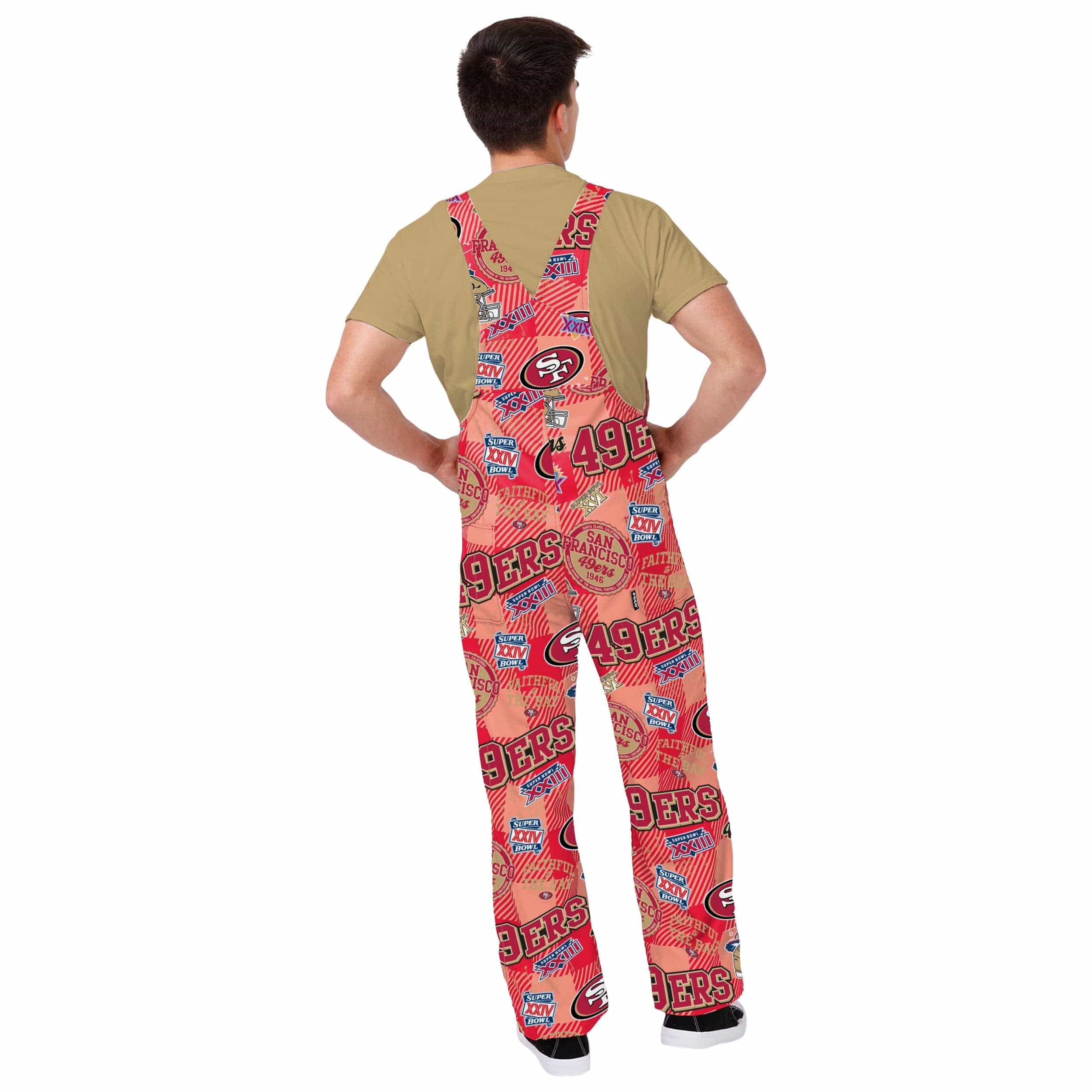 San Francisco 49ers NFL Mens Historic Print Bib Overalls - Image 2