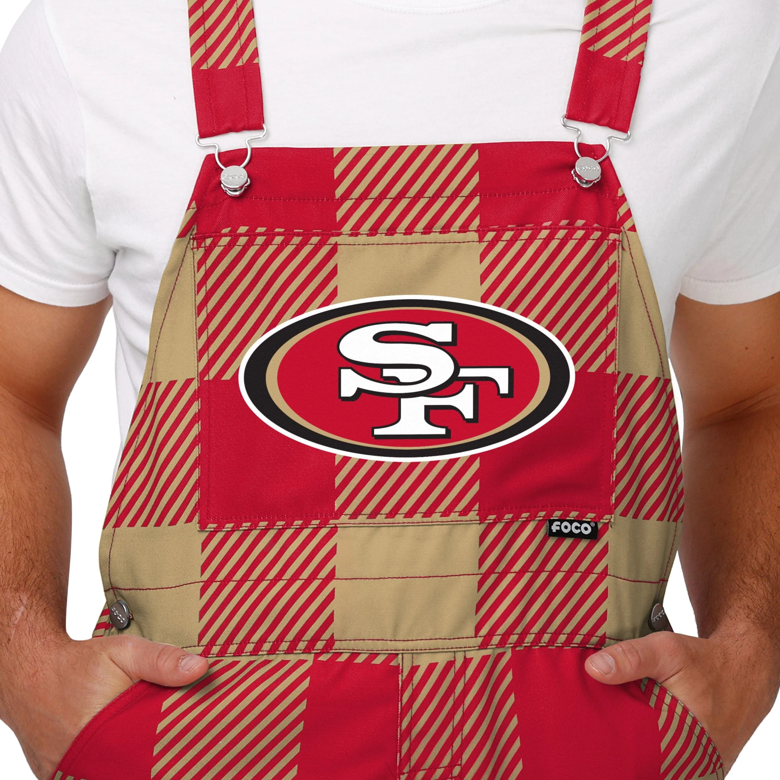 San Francisco 49ers NFL Mens Plaid Bib Overalls - Image 4