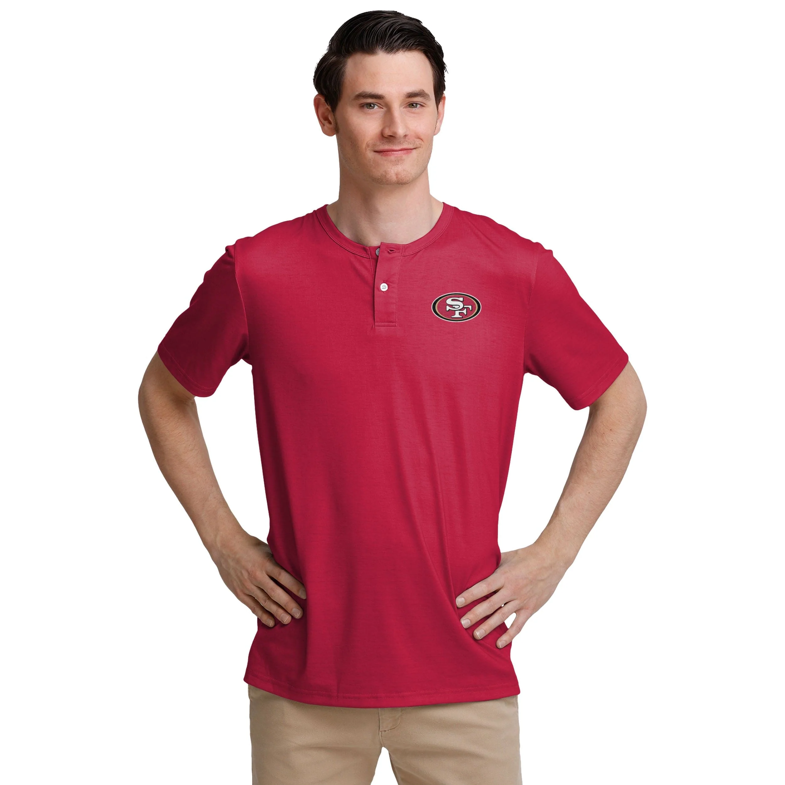 San Francisco 49ers NFL Mens Solid Team Logo Short Sleeve Henley - Image 2