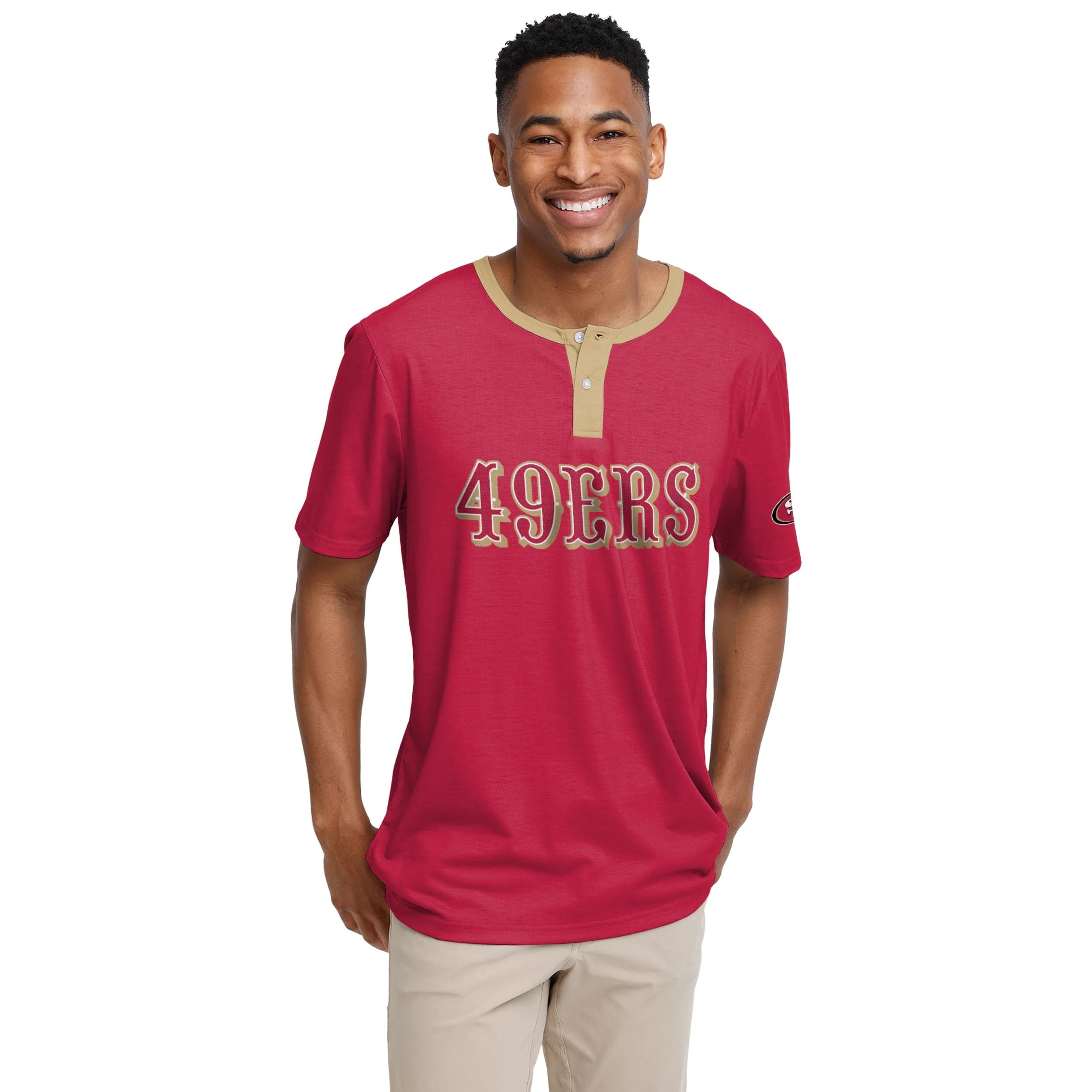 San Francisco 49ers NFL Mens Solid Wordmark Short Sleeve Henley - Image 2