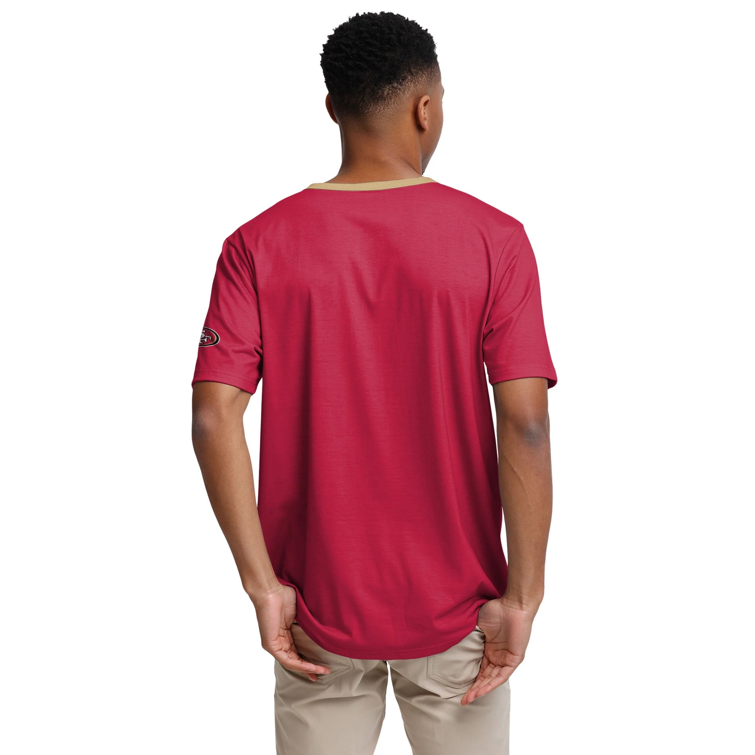 San Francisco 49ers NFL Mens Solid Wordmark Short Sleeve Henley - Image 3