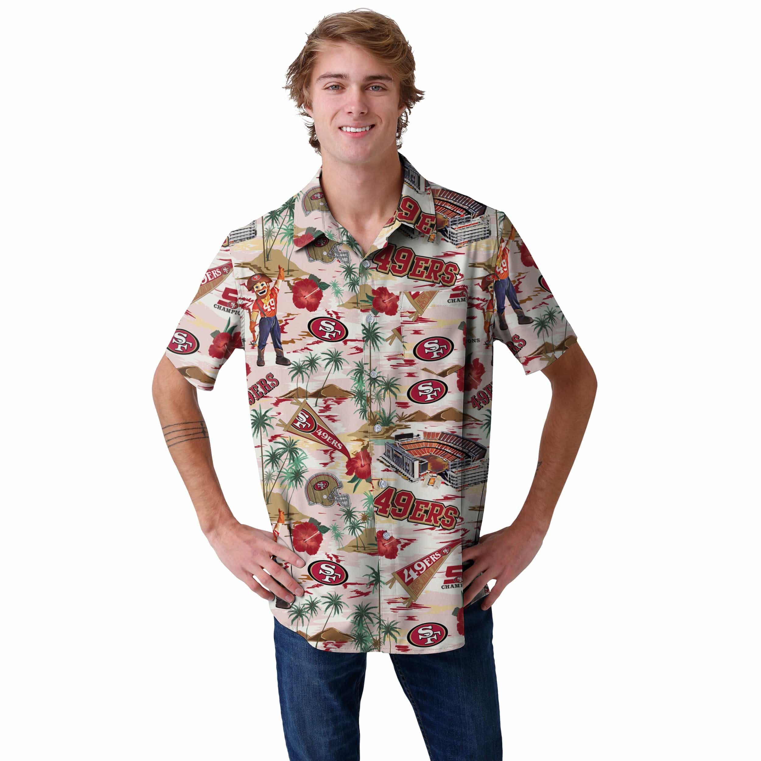 San Francisco 49ers NFL Mens Thematic Stadium Print Button Up Shirt - Image 2