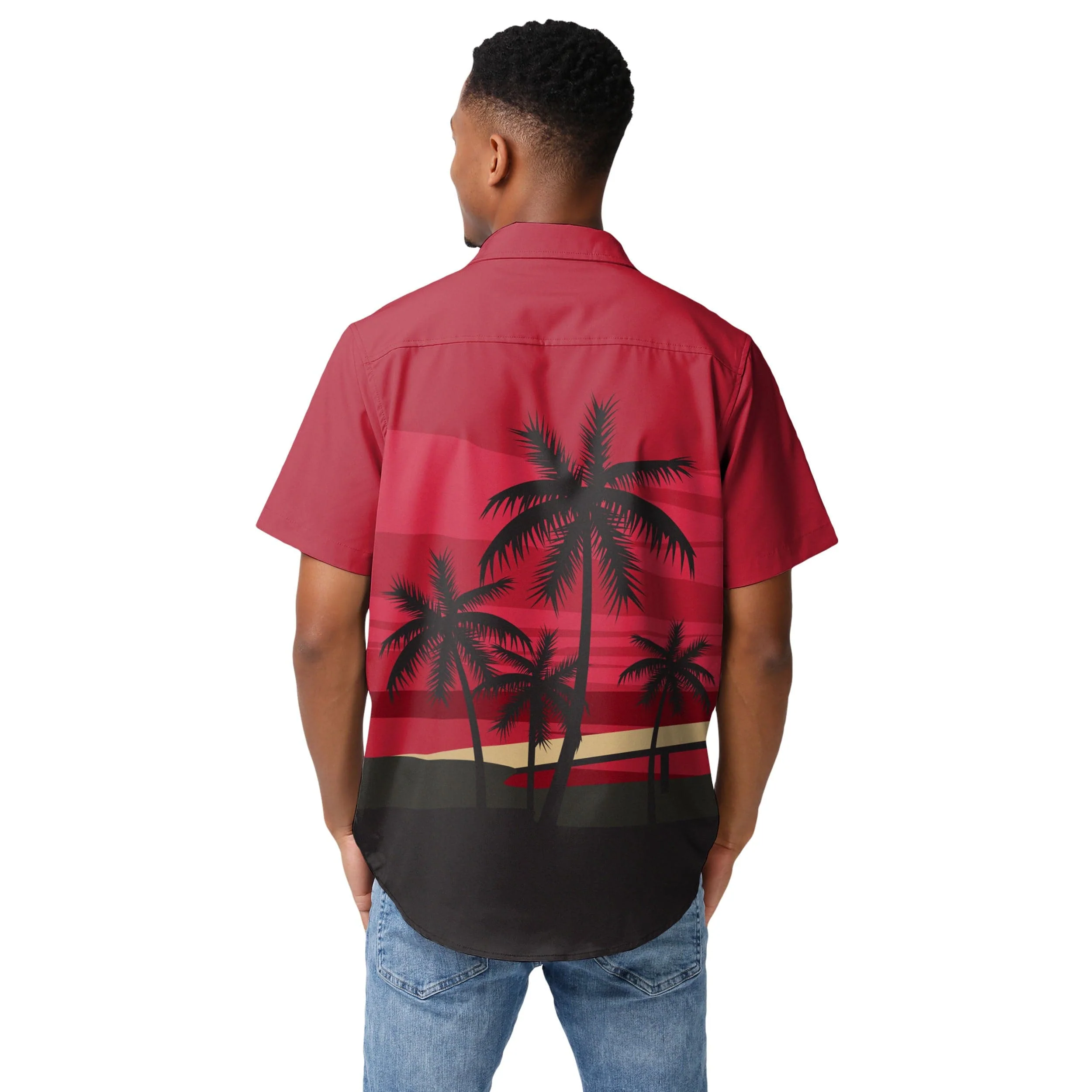 San Francisco 49ers NFL Mens Tropical Sunset Button Up Shirt - Image 3