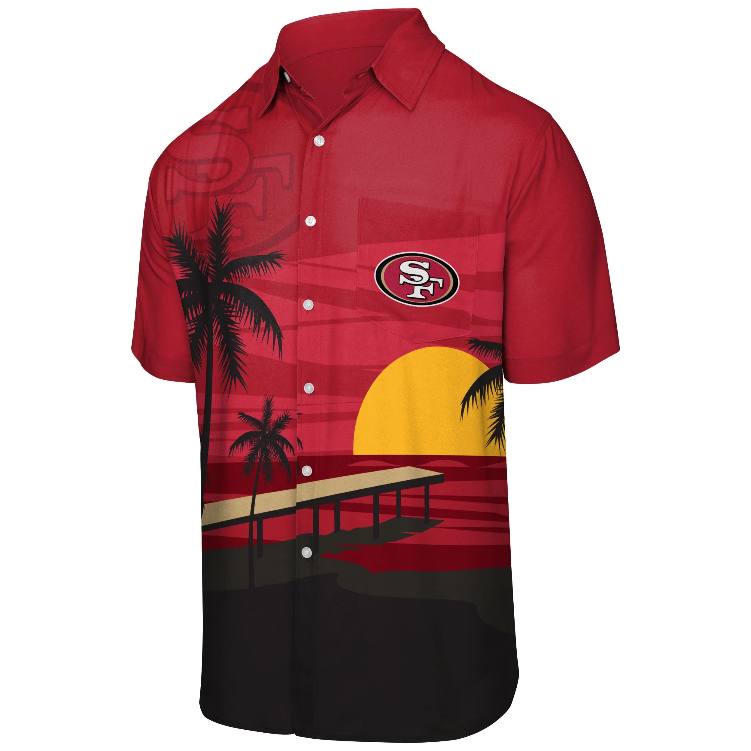 San Francisco 49ers NFL Mens Tropical Sunset Button Up Shirt - Image 4