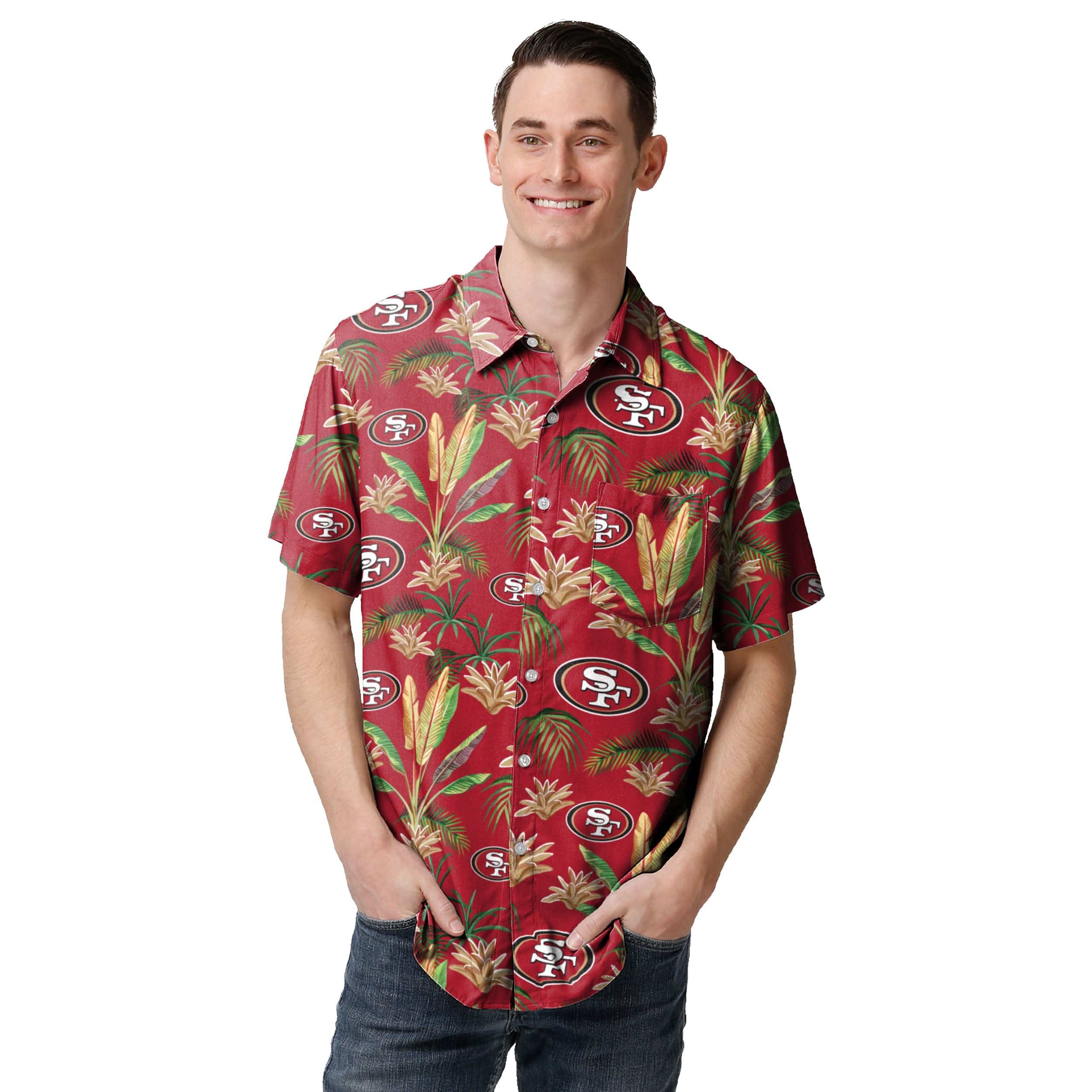 San Francisco 49ers NFL Mens Victory Vacay Button Up Shirt - Image 2