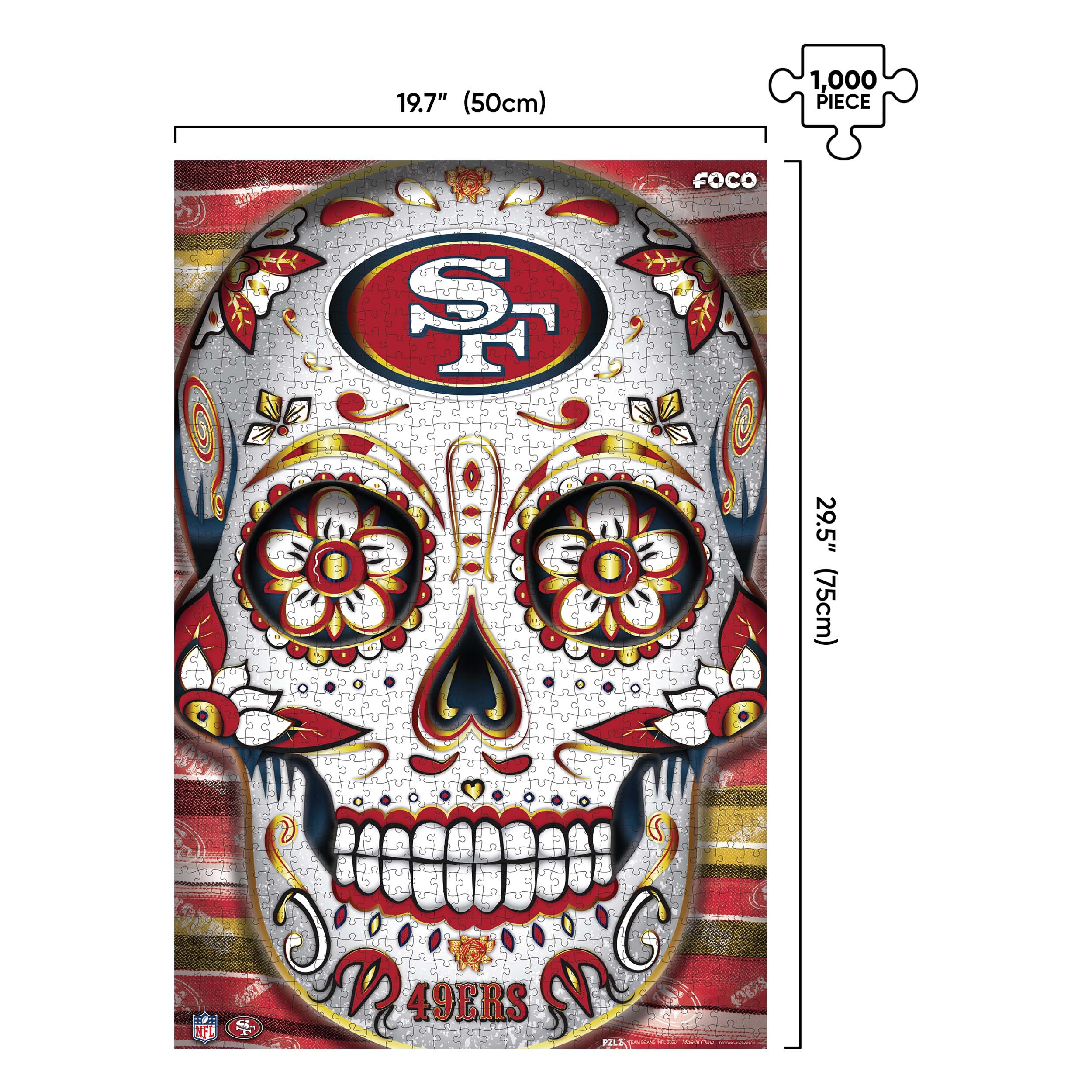 San Francisco 49ers NFL Sugar Skull 1000 Piece Jigsaw Puzzle PZLZ - Image 2