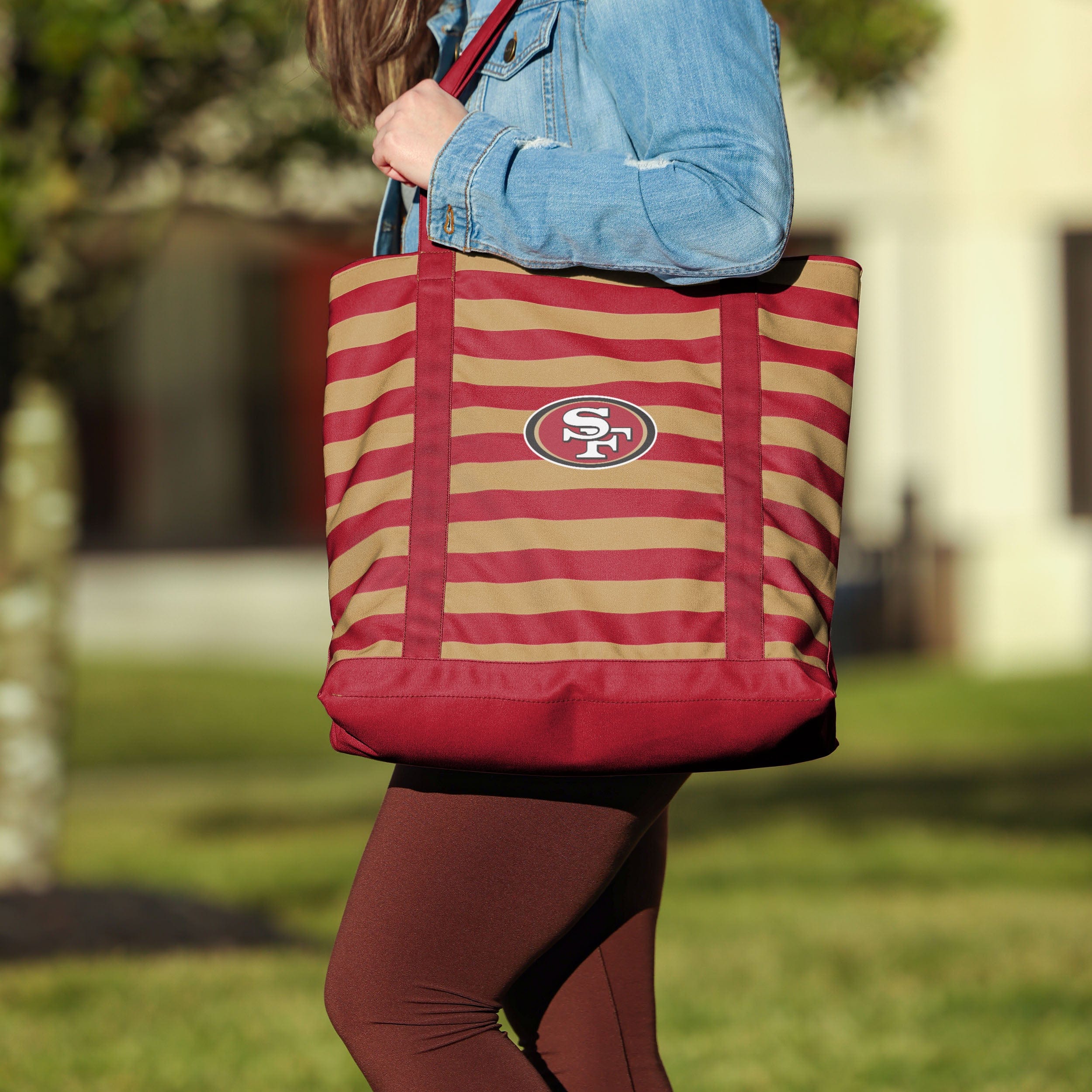 San Francisco 49ers NFL Team Stripe Canvas Tote Bag - Image 3