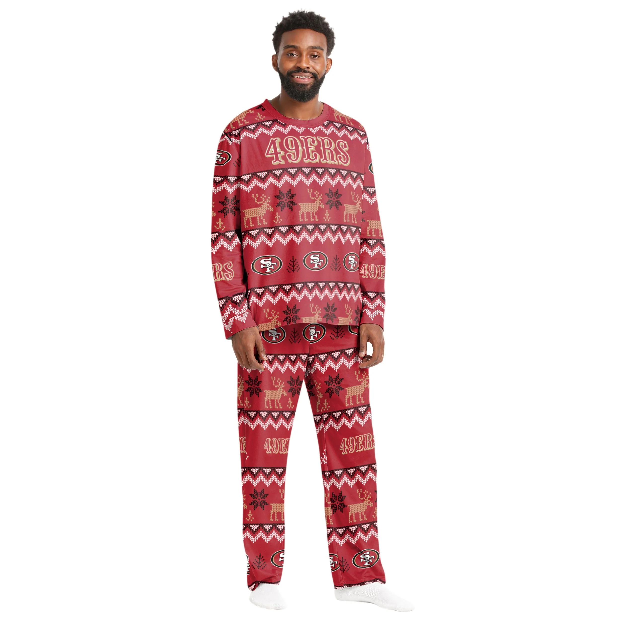San Francisco 49ers NFL Ugly Pattern Family Holiday Pajamas - Image 6