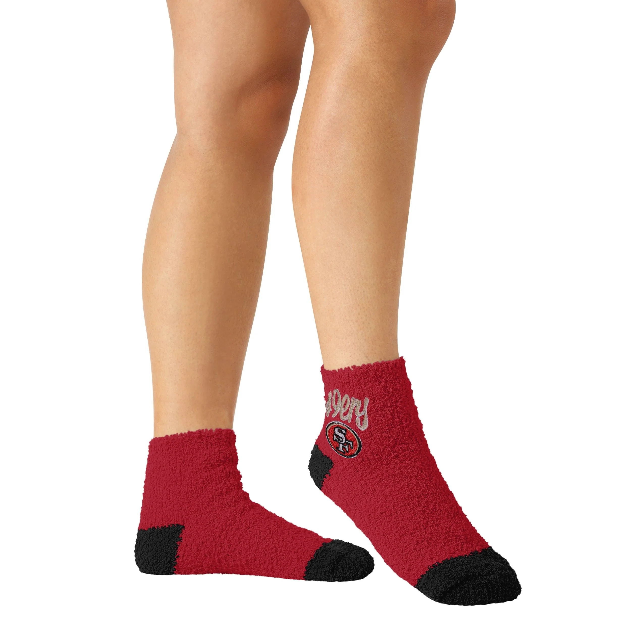 San Francisco 49ers NFL Womens 2 Pack Script Logo Fuzzy Ankle Socks - Image 3