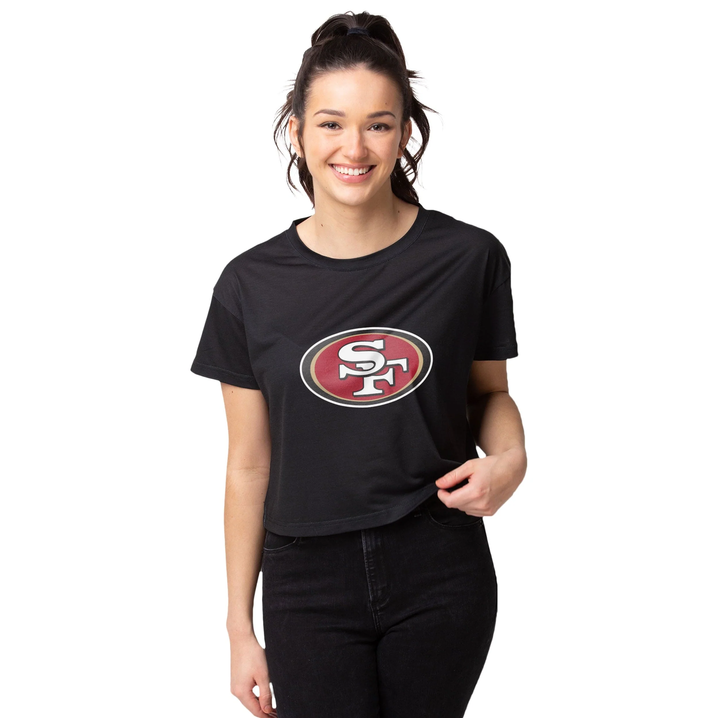 San Francisco 49ers NFL Womens Black Big Logo Crop Top