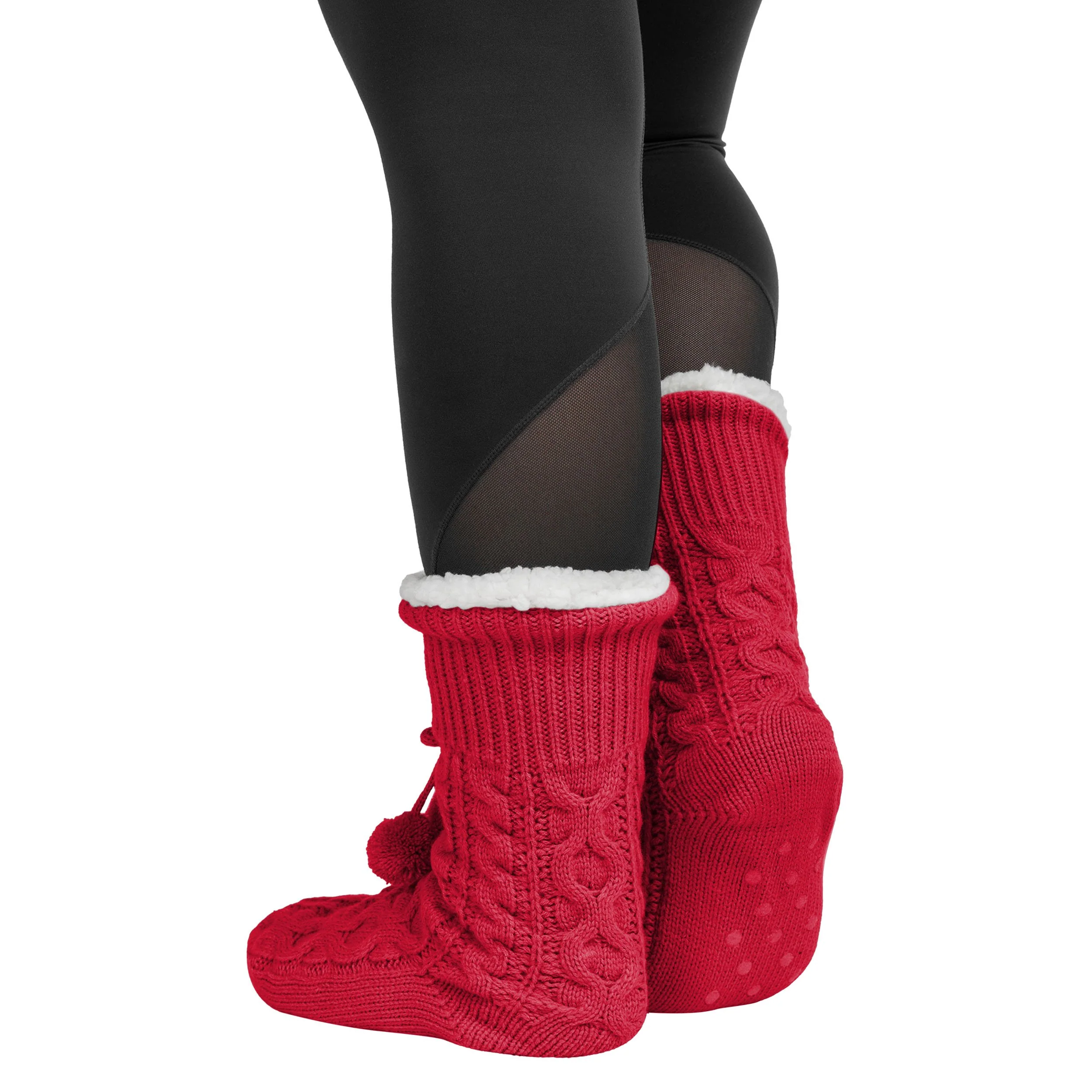 San Francisco 49ers NFL Womens Cable Knit Footy Slipper Socks - Image 2