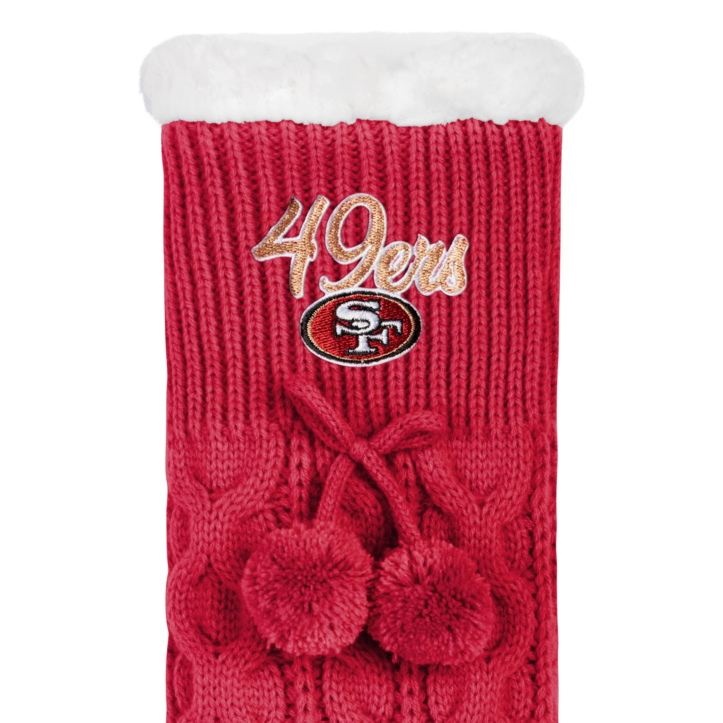 San Francisco 49ers NFL Womens Cable Knit Footy Slipper Socks - Image 3
