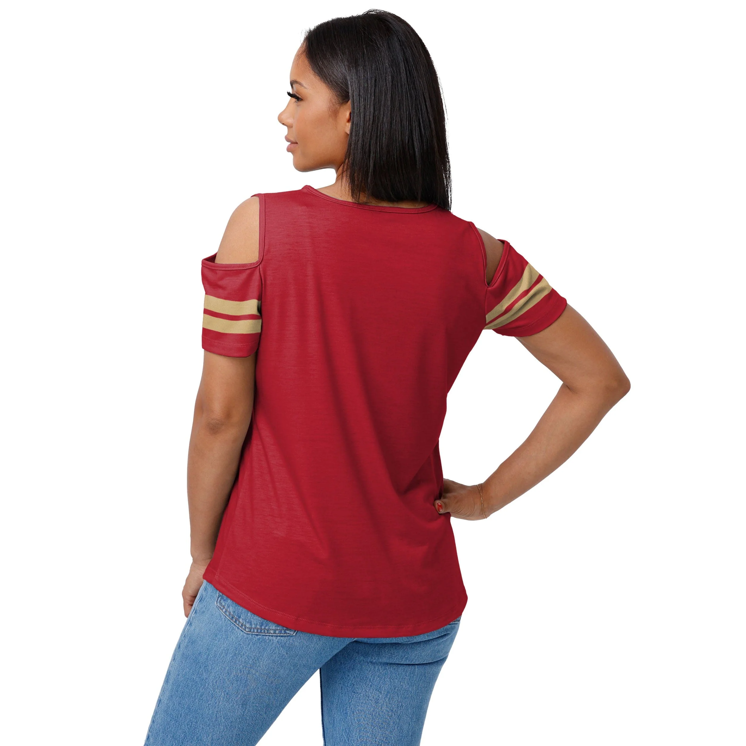 San Francisco 49ers NFL Womens Cold Shoulder T-Shirt - Image 2