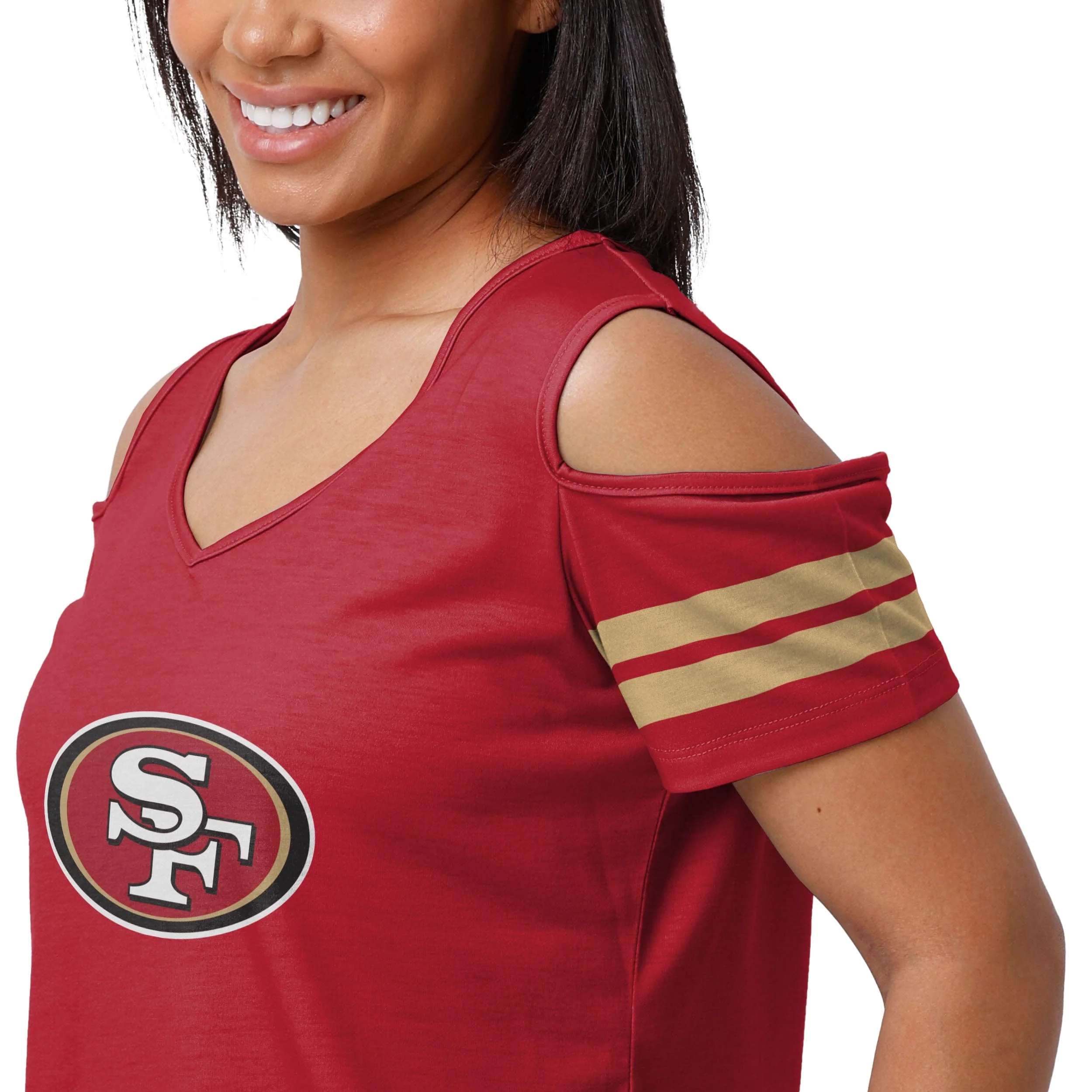 San Francisco 49ers NFL Womens Cold Shoulder T-Shirt - Image 3