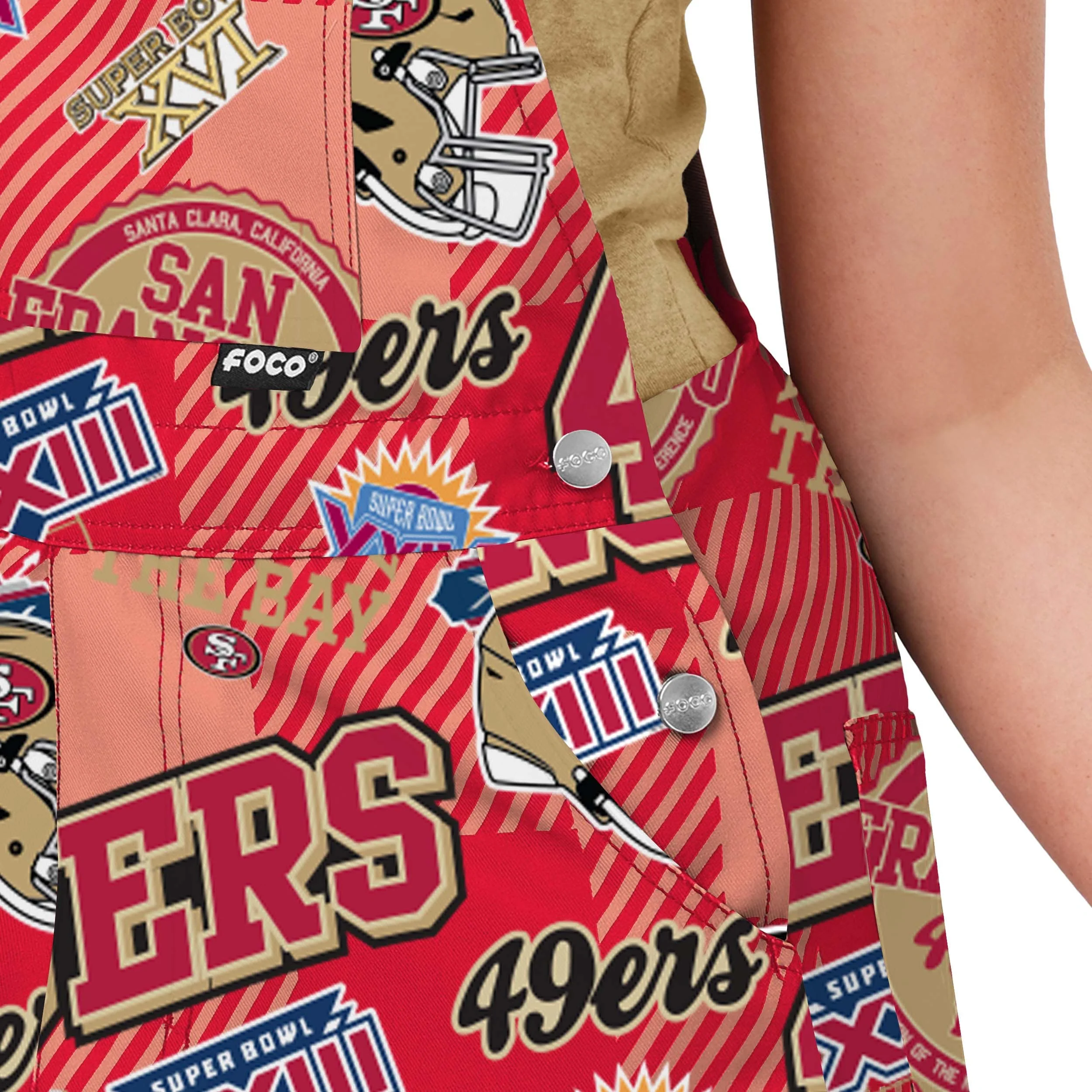 San Francisco 49ers NFL Womens Historic Print Bib Overalls - Image 5