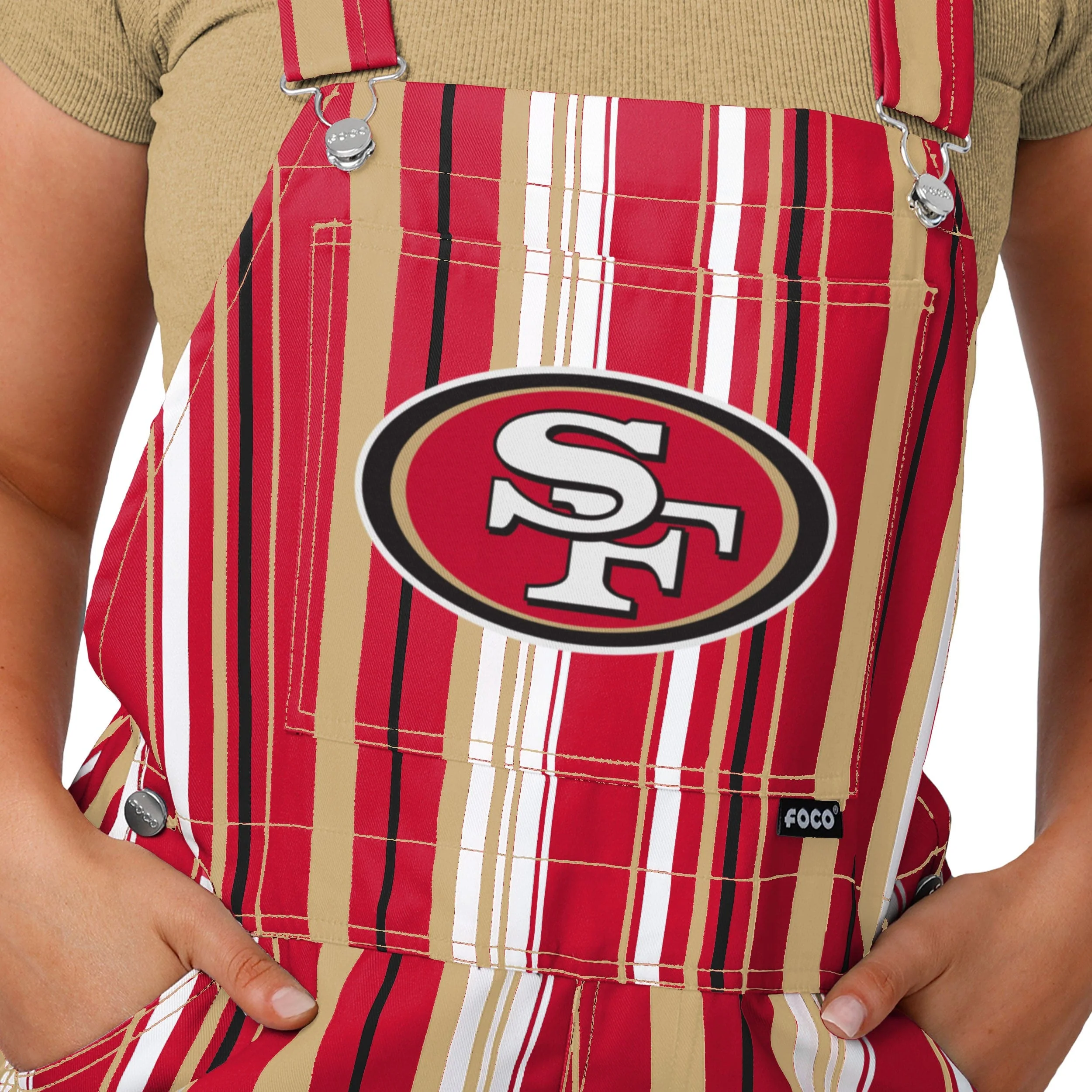 San Francisco 49ers NFL Womens Hyper Stripe Bib Overalls - Image 4