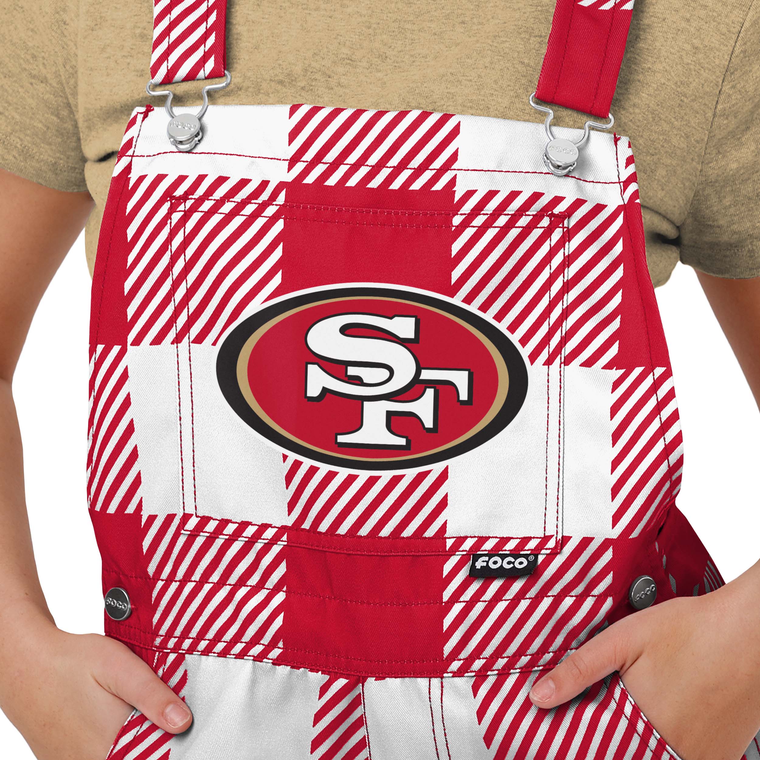 San Francisco 49ers NFL Womens Plaid Bib Shortalls - Image 3