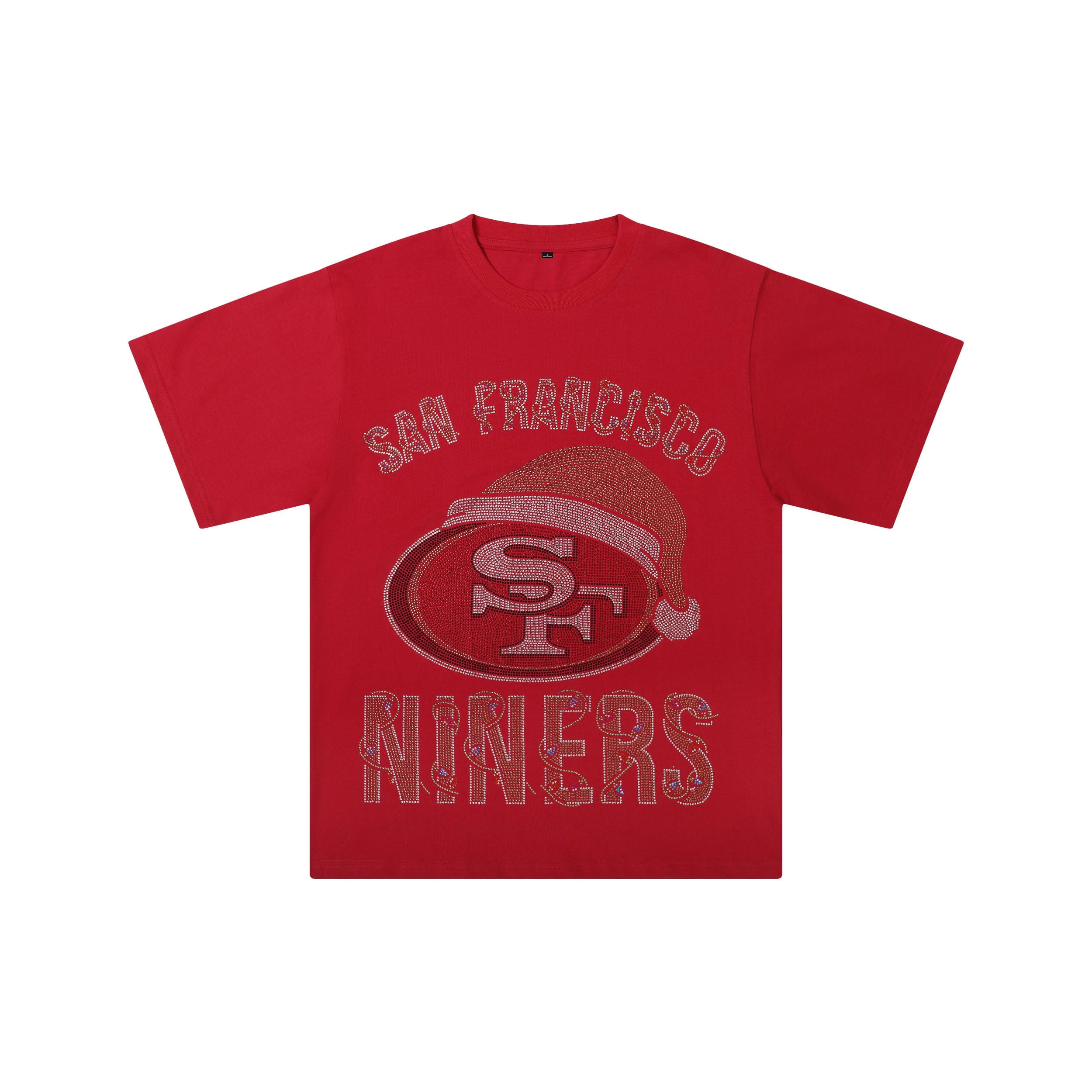 San Francisco 49ers NFL Womens Rhinestone Logo Oversized Holiday T-Shirt - Image 4