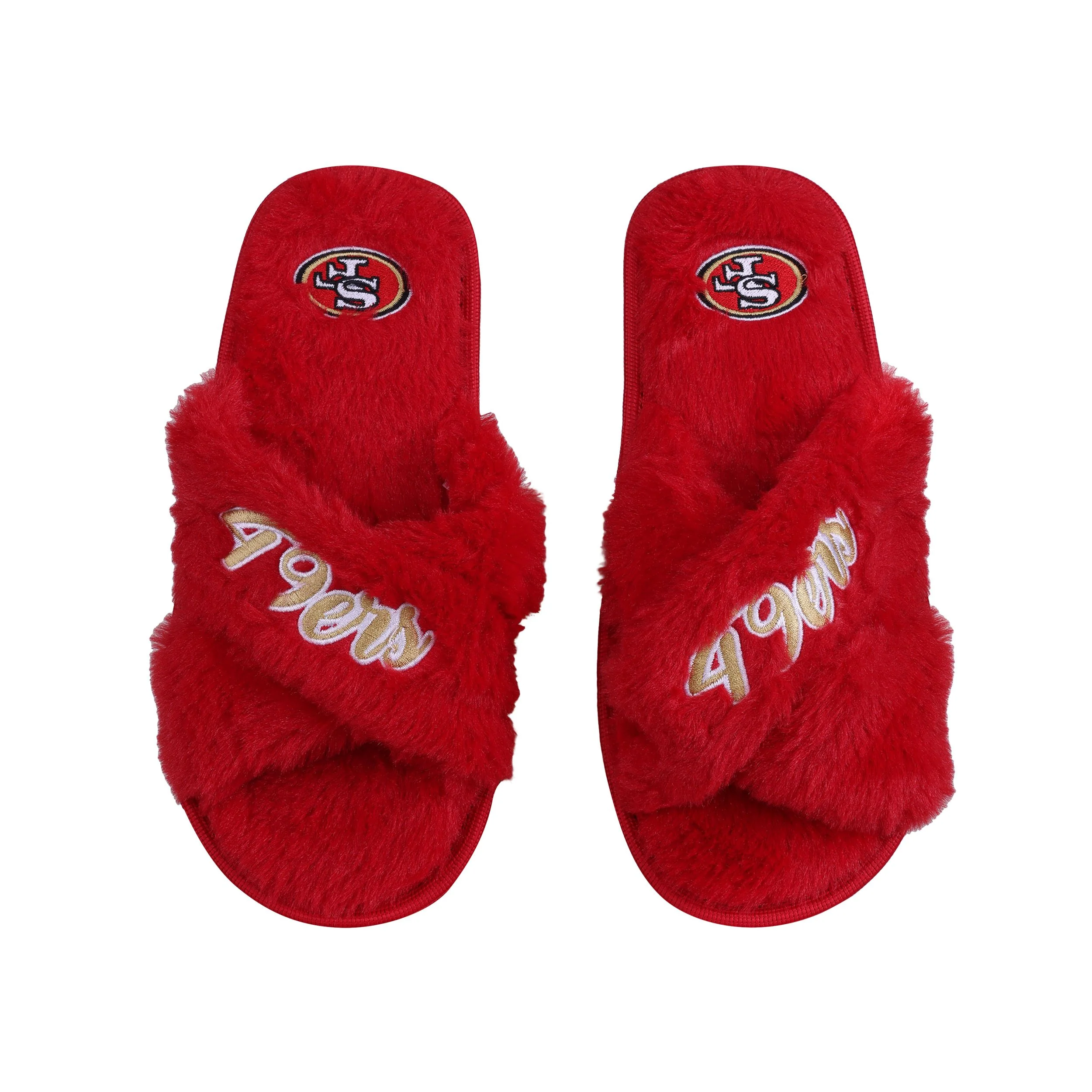 San Francisco 49ers NFL Womens Script Wordmark Fur Cross Slide - Image 2