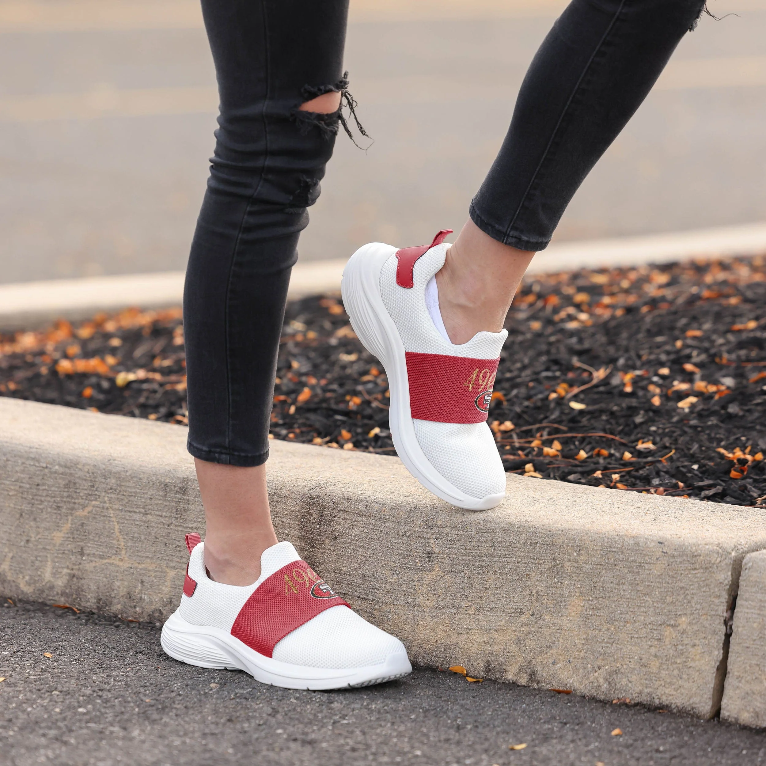 San Francisco 49ers NFL Womens Script Wordmark White Slip On Sneakers - Image 3
