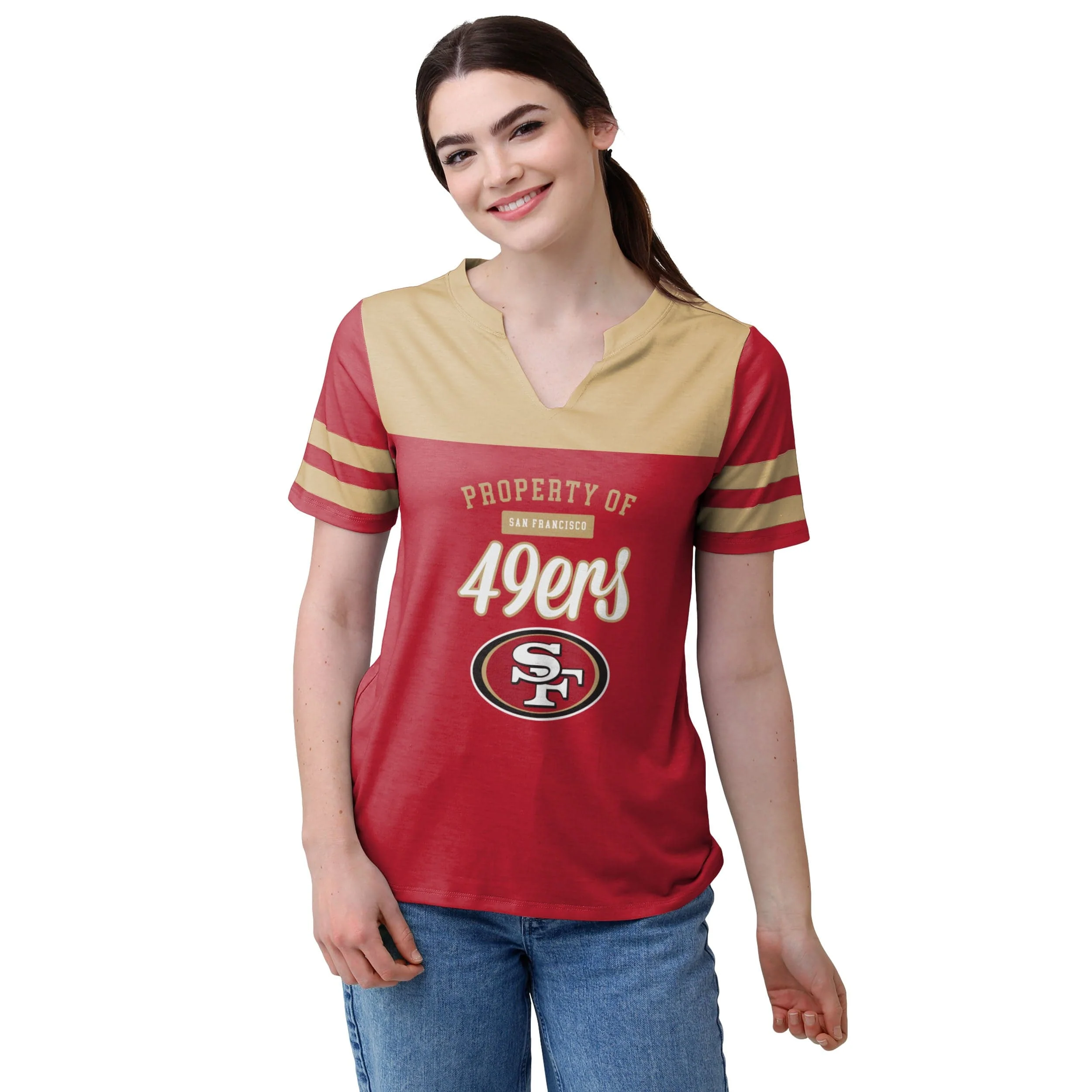 San Francisco 49ers NFL Womens Team Stripe Property Of V-Neck T-Shirt