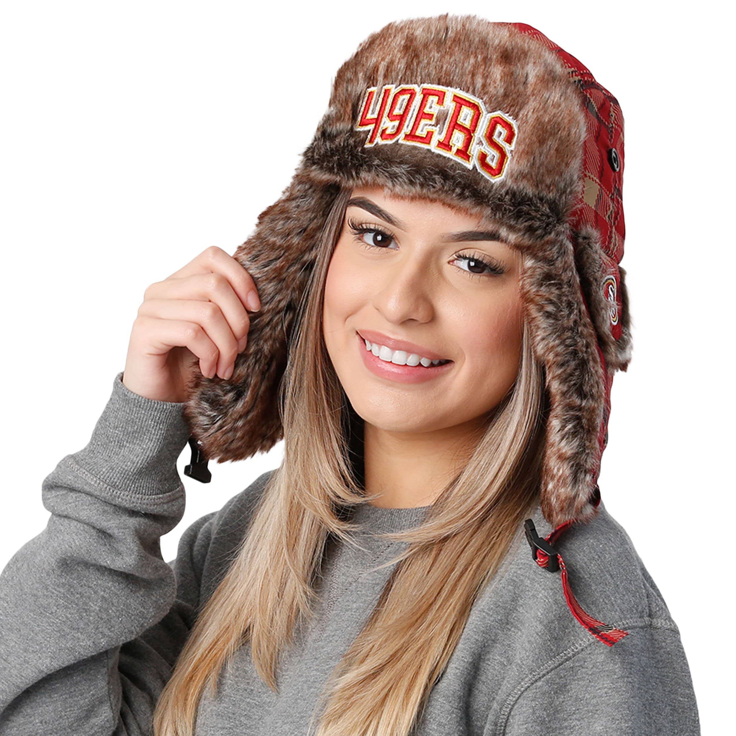 San Francisco 49ers NFL Wordmark Flannel Trapper Hat - Image 2