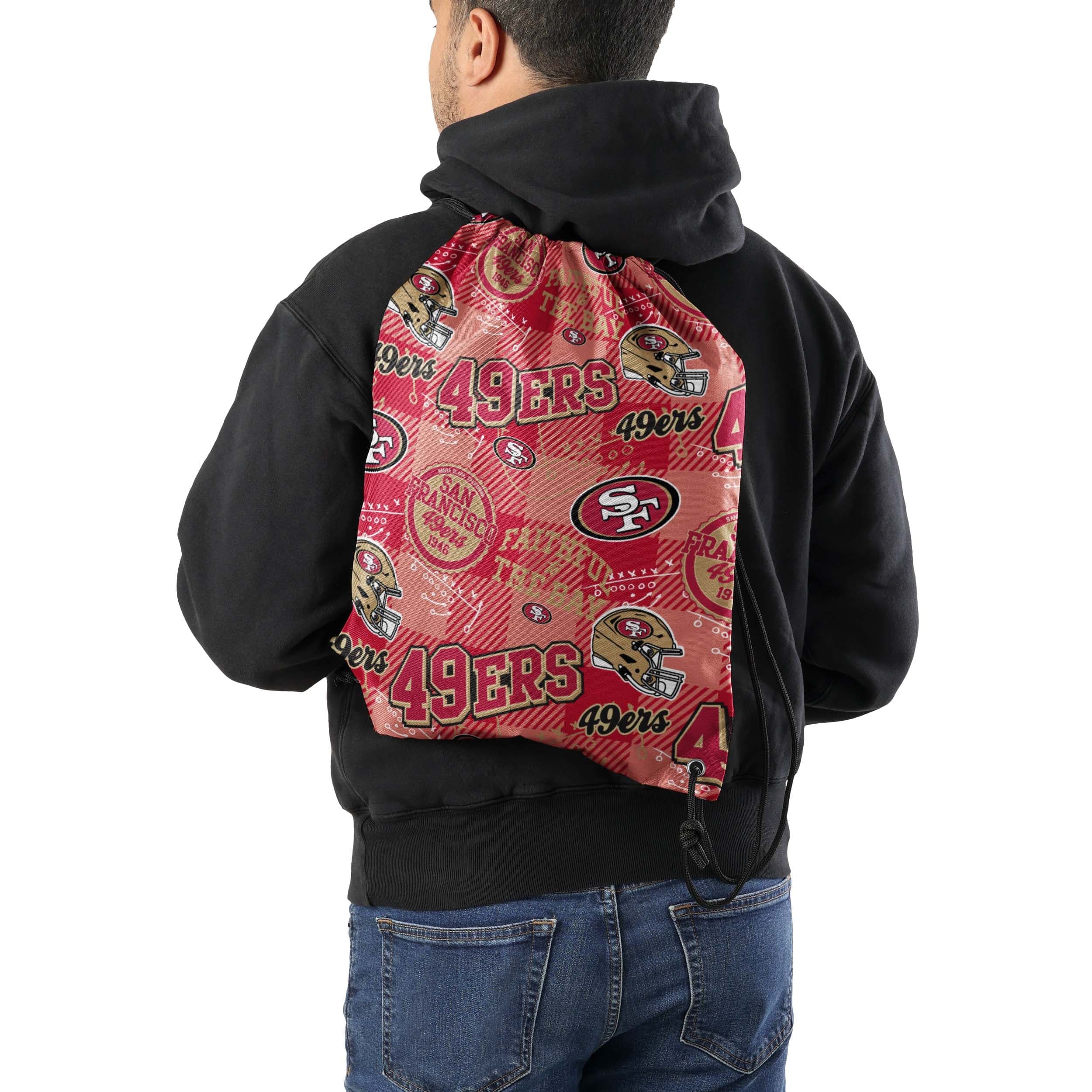 San Francisco 49ers Thematic Repeat Print Drawstring Backpack - Image 2