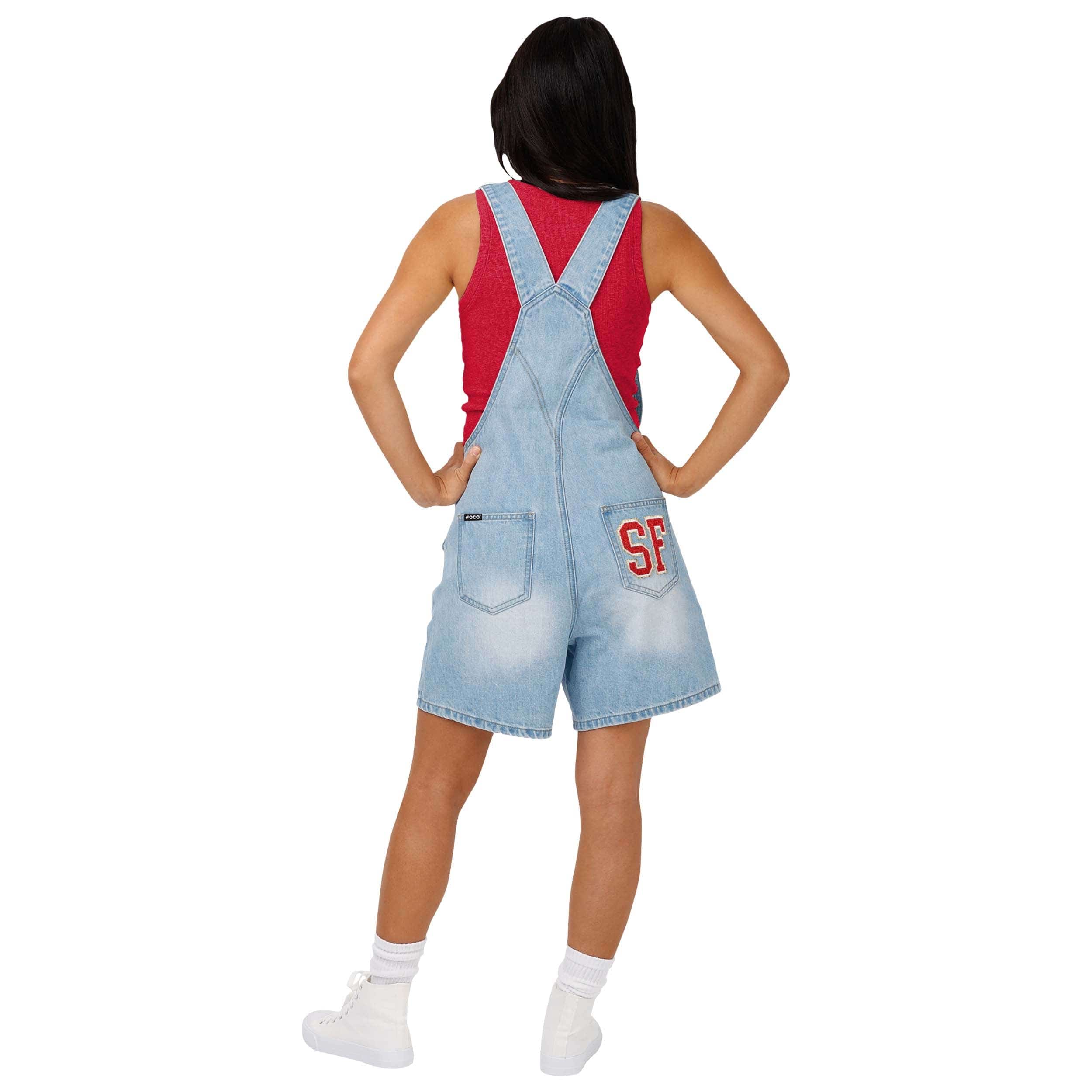 San Francisco 49Ers Womens Big Logo Denim Bib Shortalls - Image 2