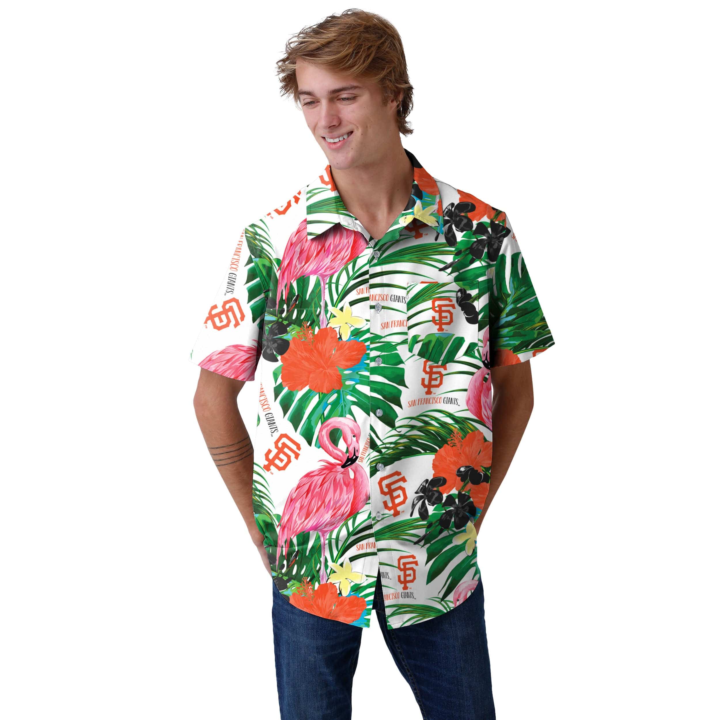 San Francisco Giants MLB Mens Flamingo Button Up Shirt - Image 2