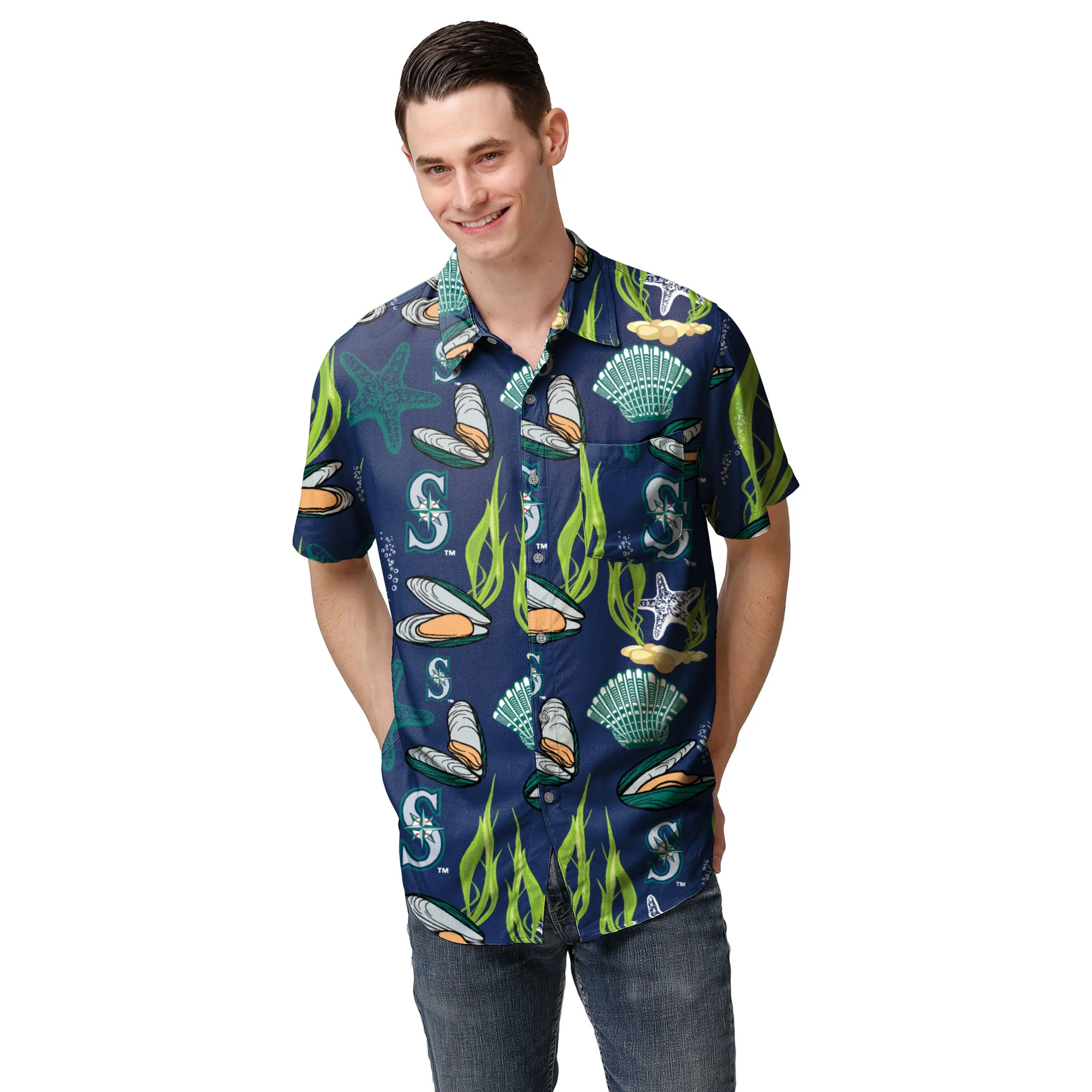 Seattle Mariners MLB Mens Floral Button Up Shirt