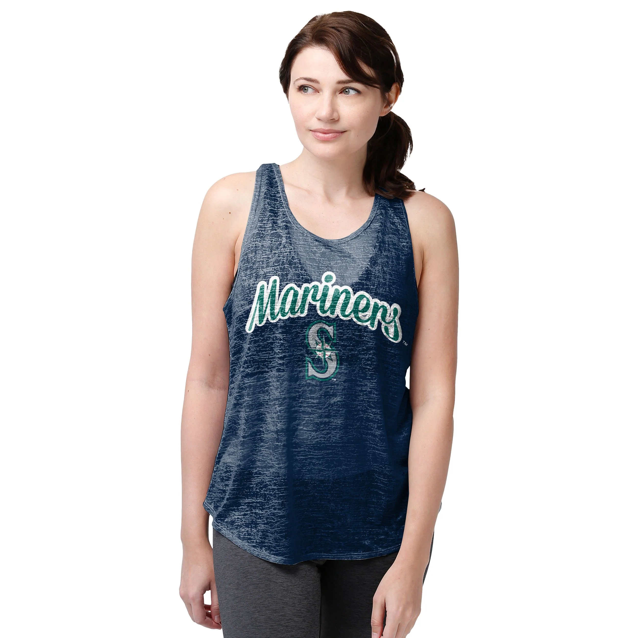 Seattle Mariners MLB Womens Burn Out Sleeveless Top - Image 2