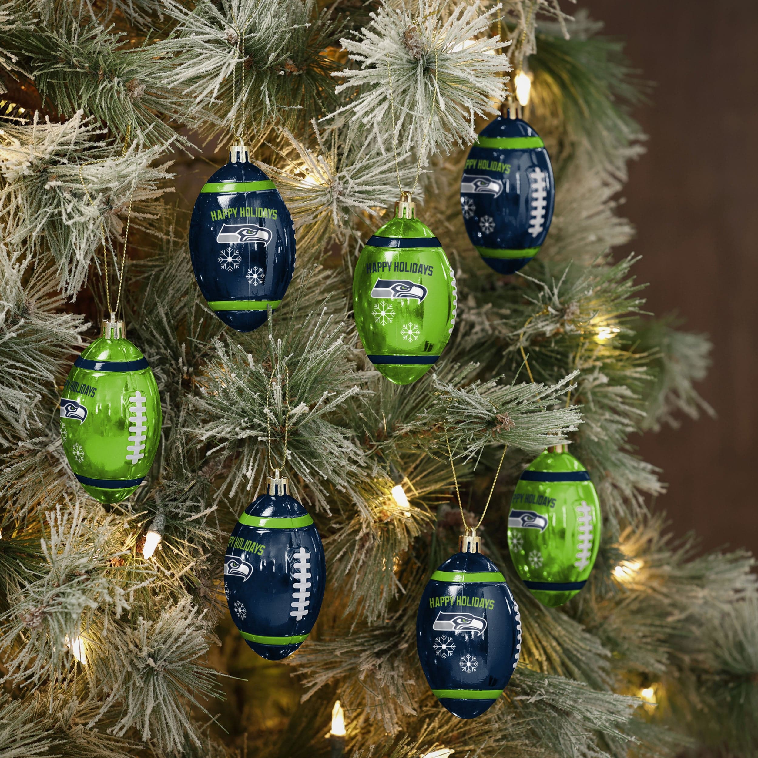 Seattle Seahawks NFL 12 Pack Football Ornament Set - Image 2