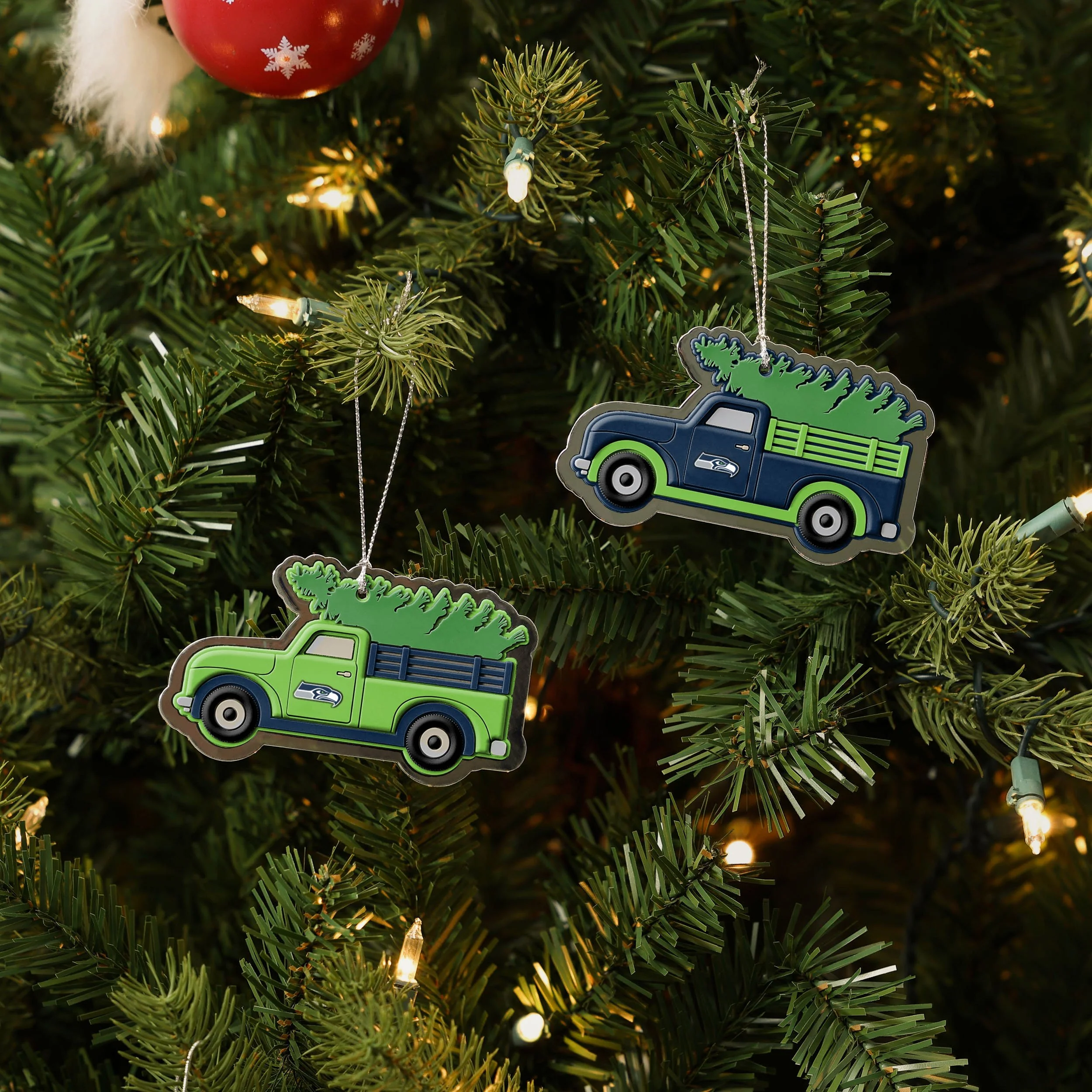Seattle Seahawks NFL 2 Pack Flat Metal Truck Ornaments - Image 2