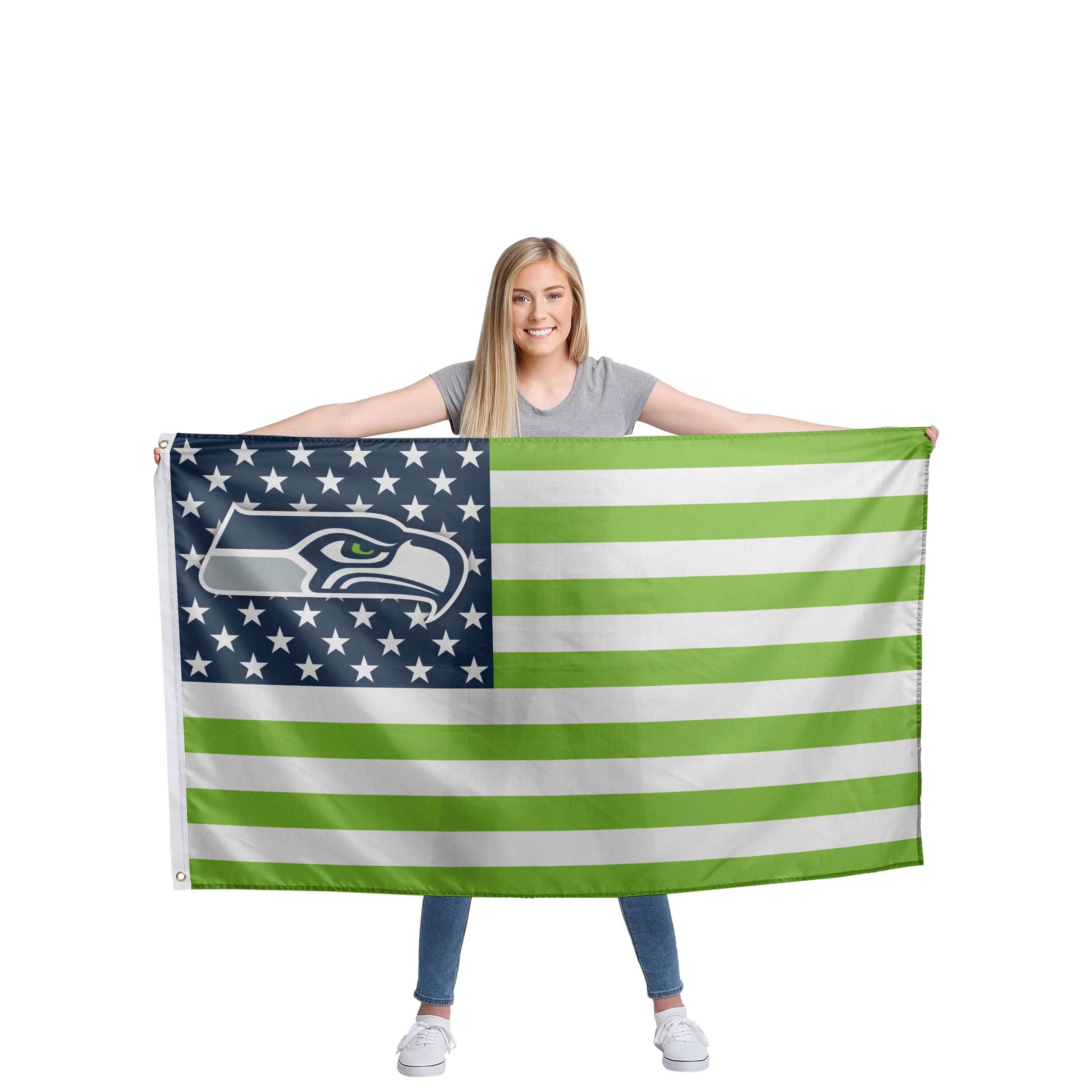 Seattle Seahawks NFL American Stars Horizontal Flag - Image 2